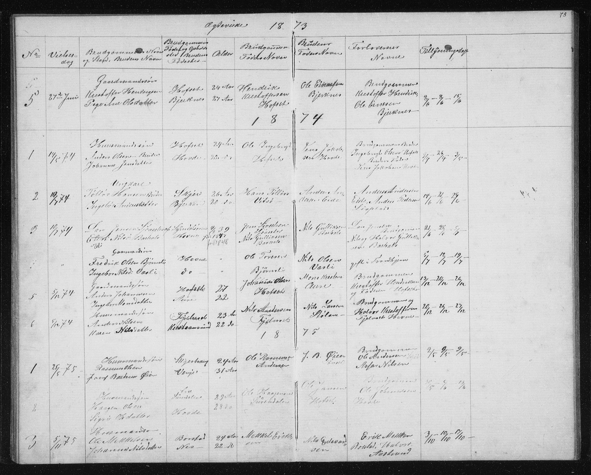Ministerialprotokoller, klokkerbøker og fødselsregistre - Sør-Trøndelag, SAT/A-1456/631/L0513: Parish register (copy) no. 631C01, 1869-1879, p. 78