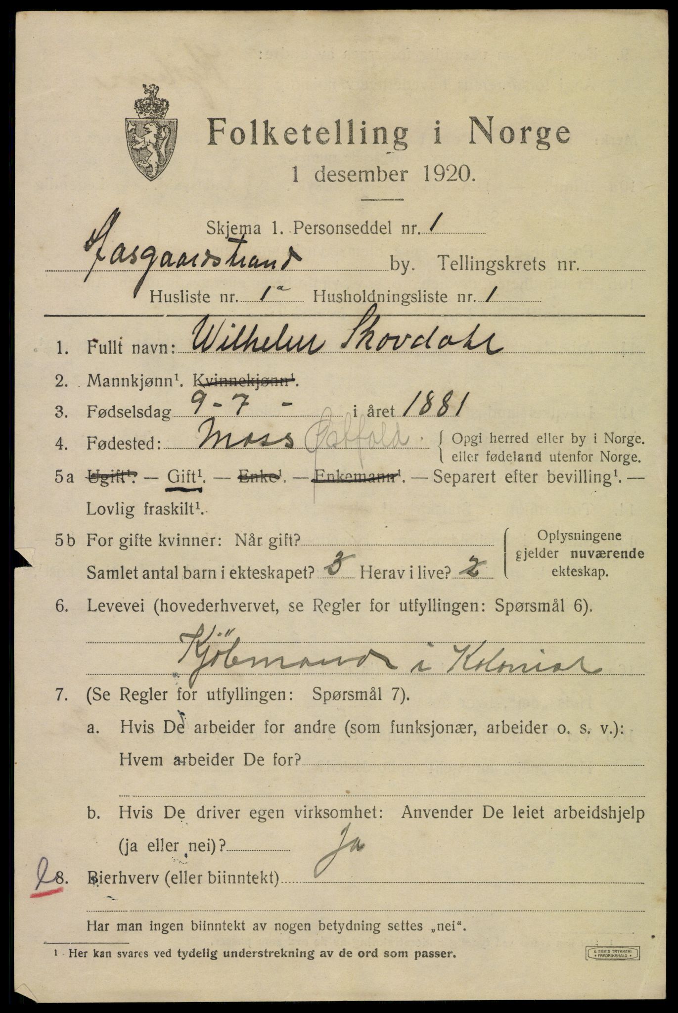 SAKO, 1920 census for Åsgårdstrand, 1920, p. 541