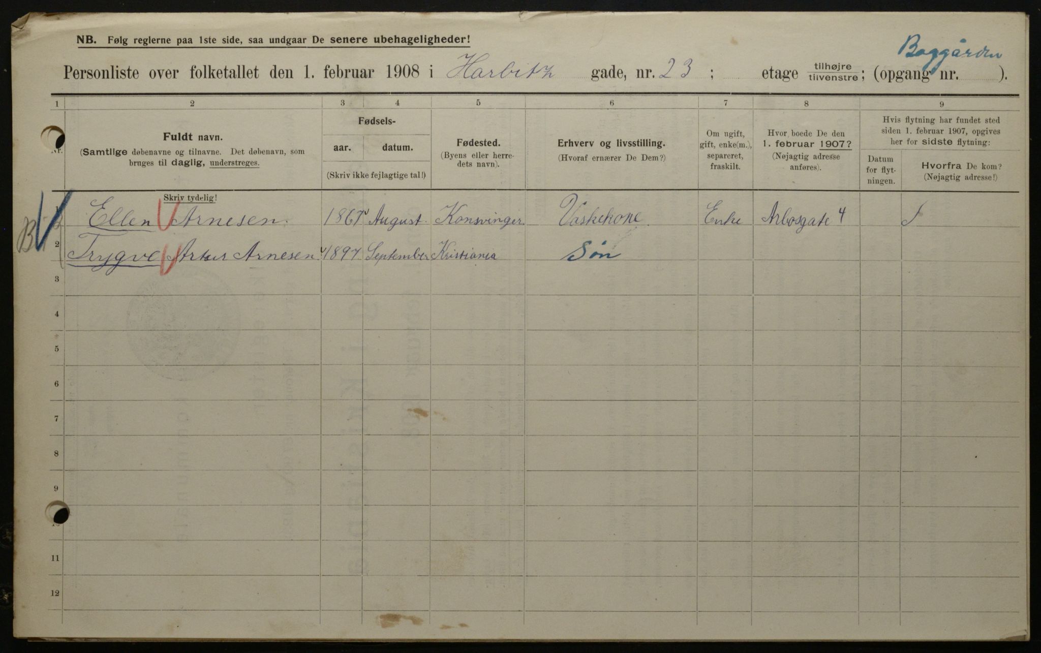 OBA, Municipal Census 1908 for Kristiania, 1908, p. 72796