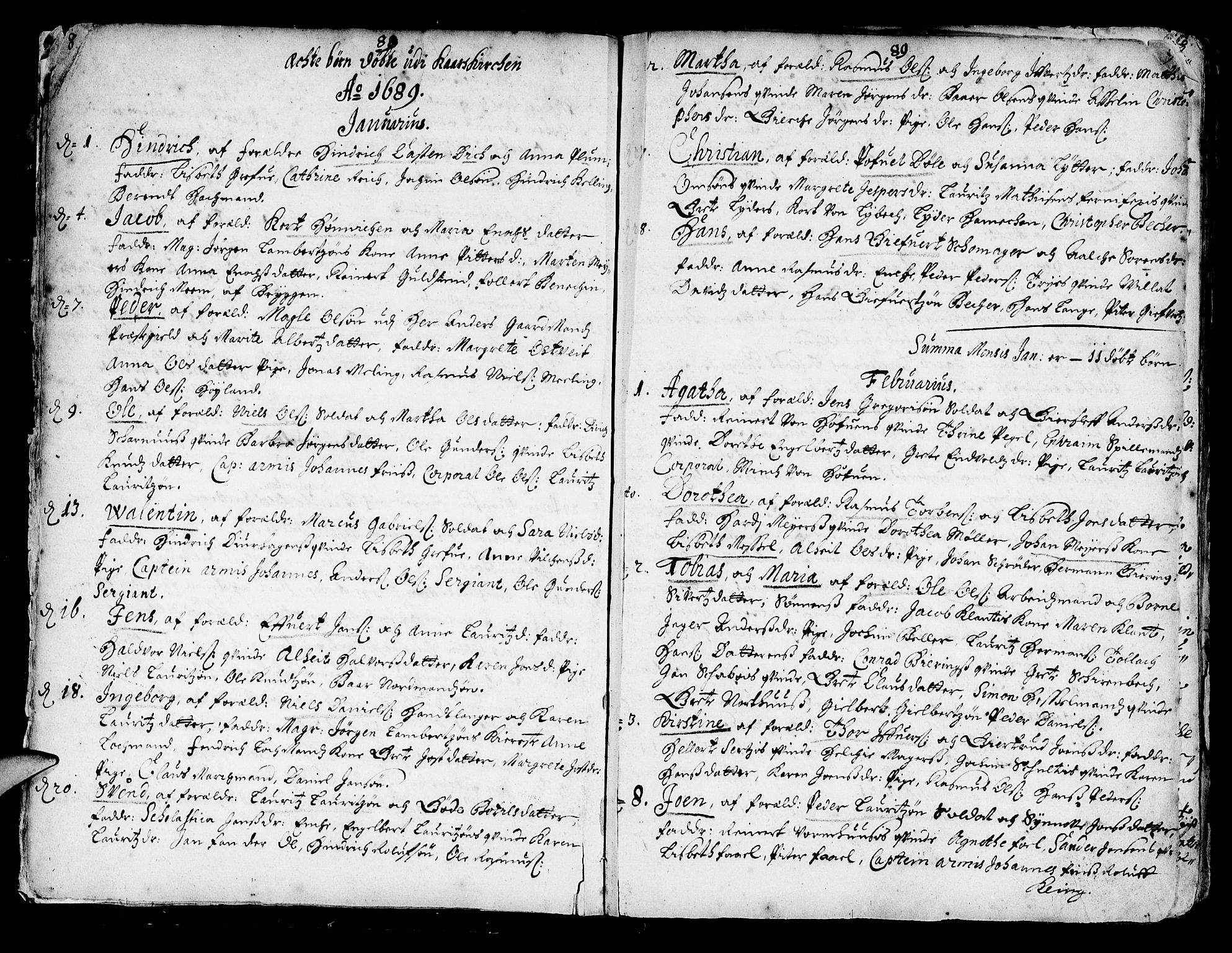 Korskirken sokneprestembete, SAB/A-76101/H/Haa/L0002: Parish register (official) no. A 2, 1688-1697, p. 8-9