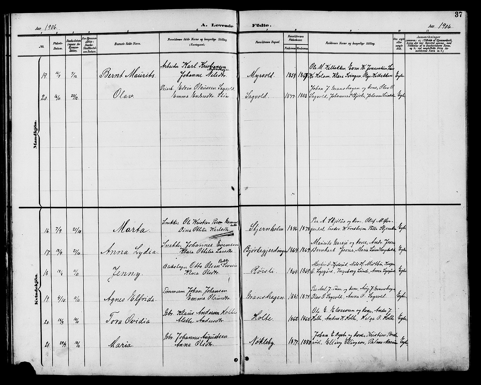 Vestre Toten prestekontor, AV/SAH-PREST-108/H/Ha/Hab/L0011: Parish register (copy) no. 11, 1901-1911, p. 37