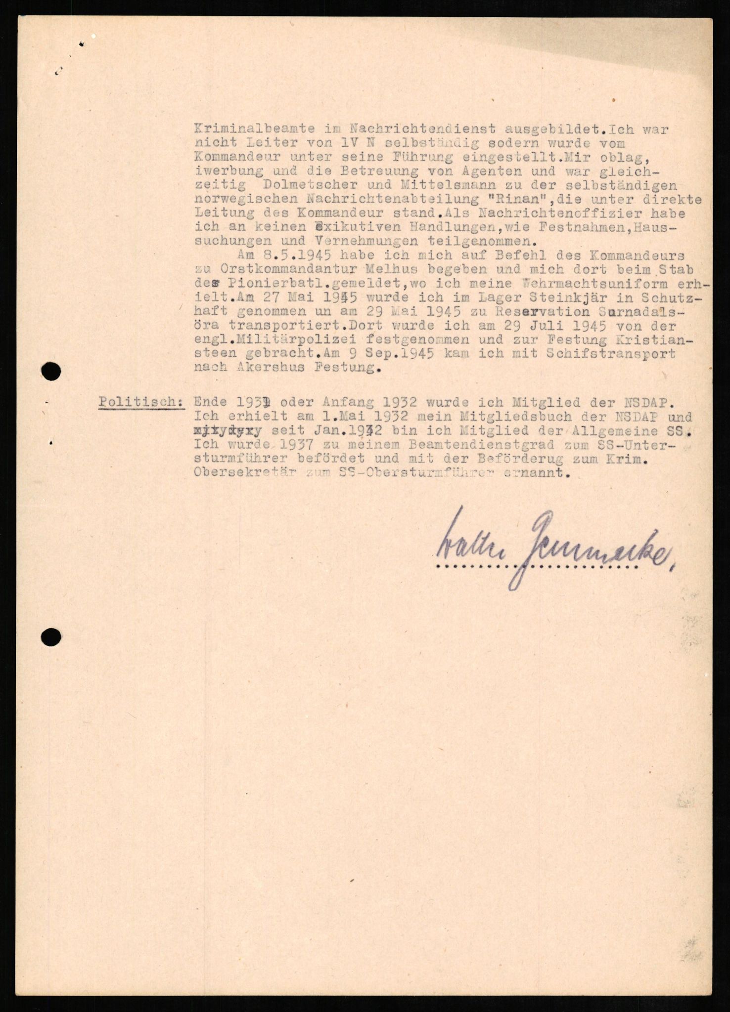 Forsvaret, Forsvarets overkommando II, AV/RA-RAFA-3915/D/Db/L0009: CI Questionaires. Tyske okkupasjonsstyrker i Norge. Tyskere., 1945-1946, p. 364