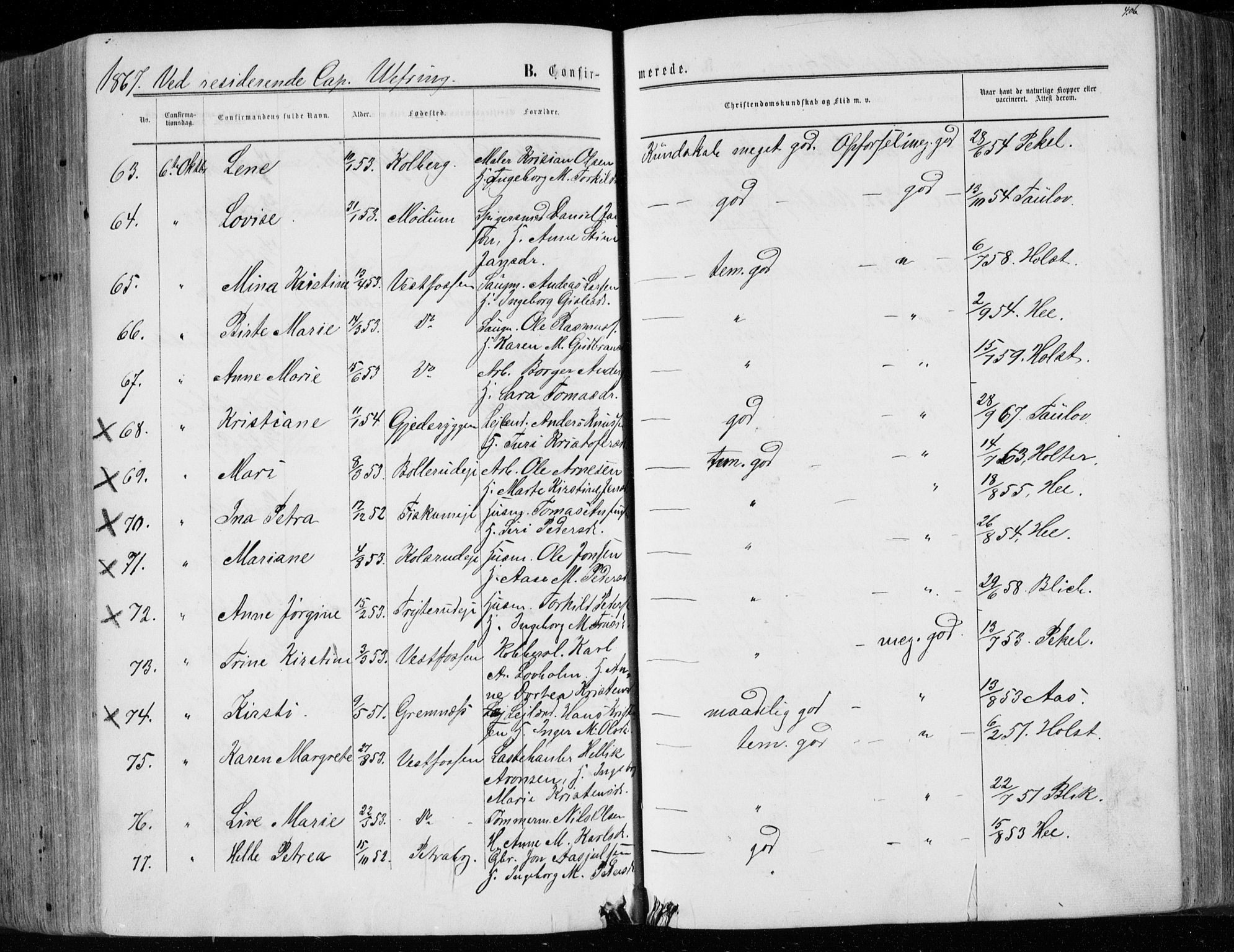 Eiker kirkebøker, AV/SAKO-A-4/F/Fa/L0016: Parish register (official) no. I 16, 1860-1868, p. 406