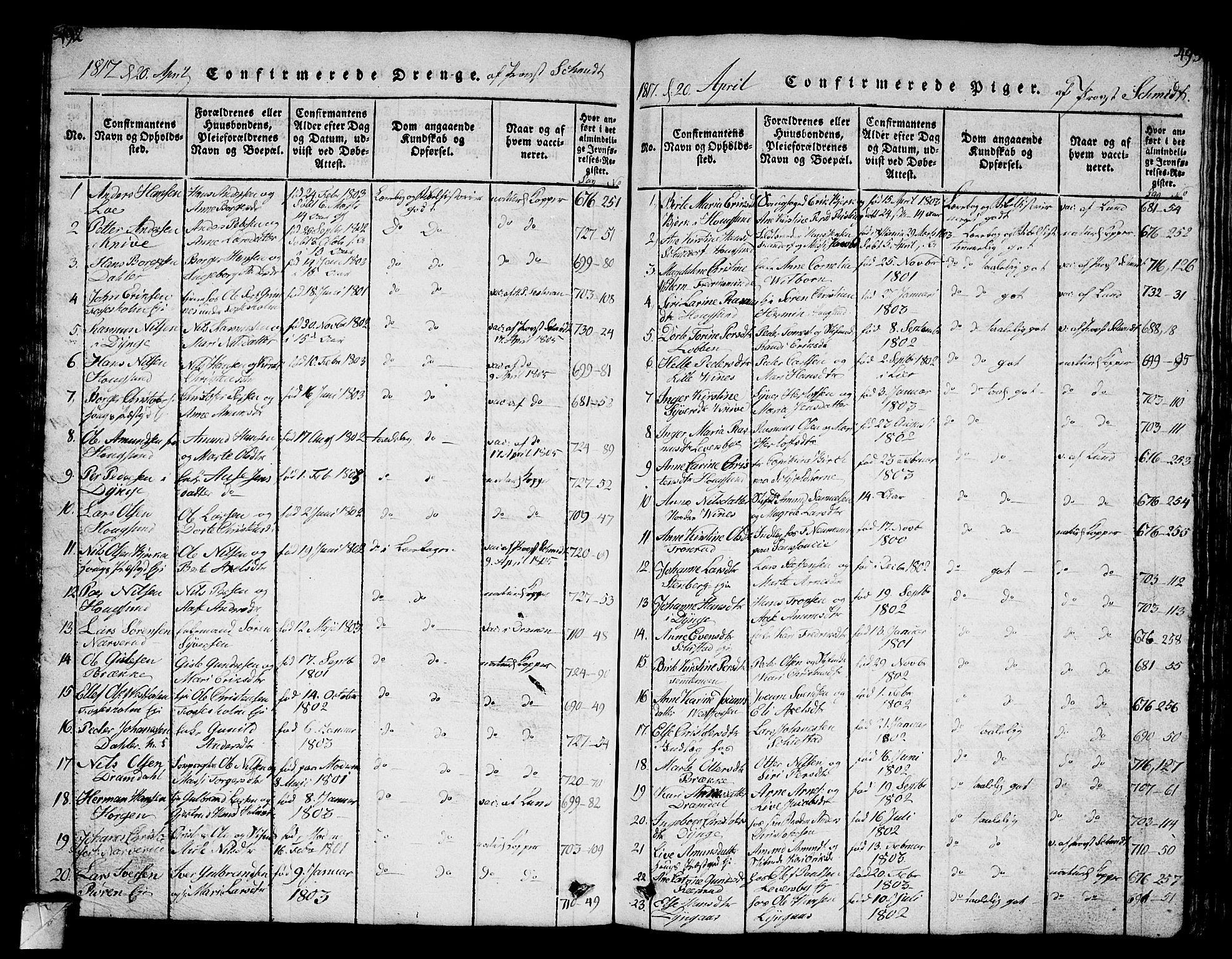 Eiker kirkebøker, AV/SAKO-A-4/G/Ga/L0001: Parish register (copy) no. I 1, 1814-1832, p. 492-493