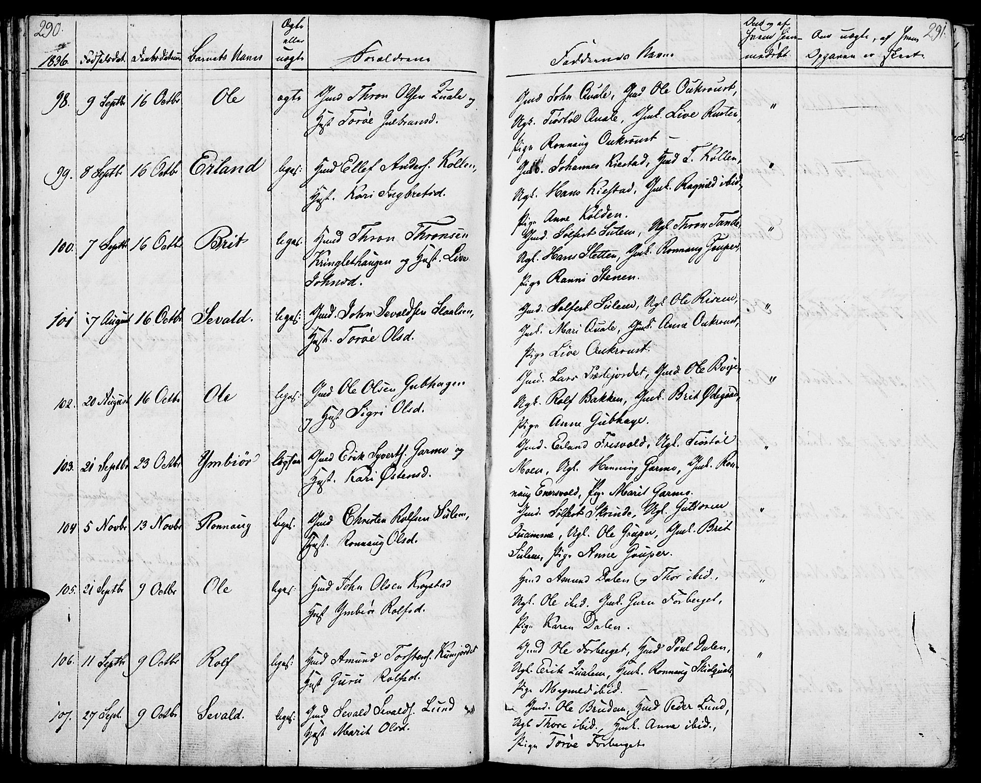 Lom prestekontor, SAH/PREST-070/K/L0005: Parish register (official) no. 5, 1825-1837, p. 290-291