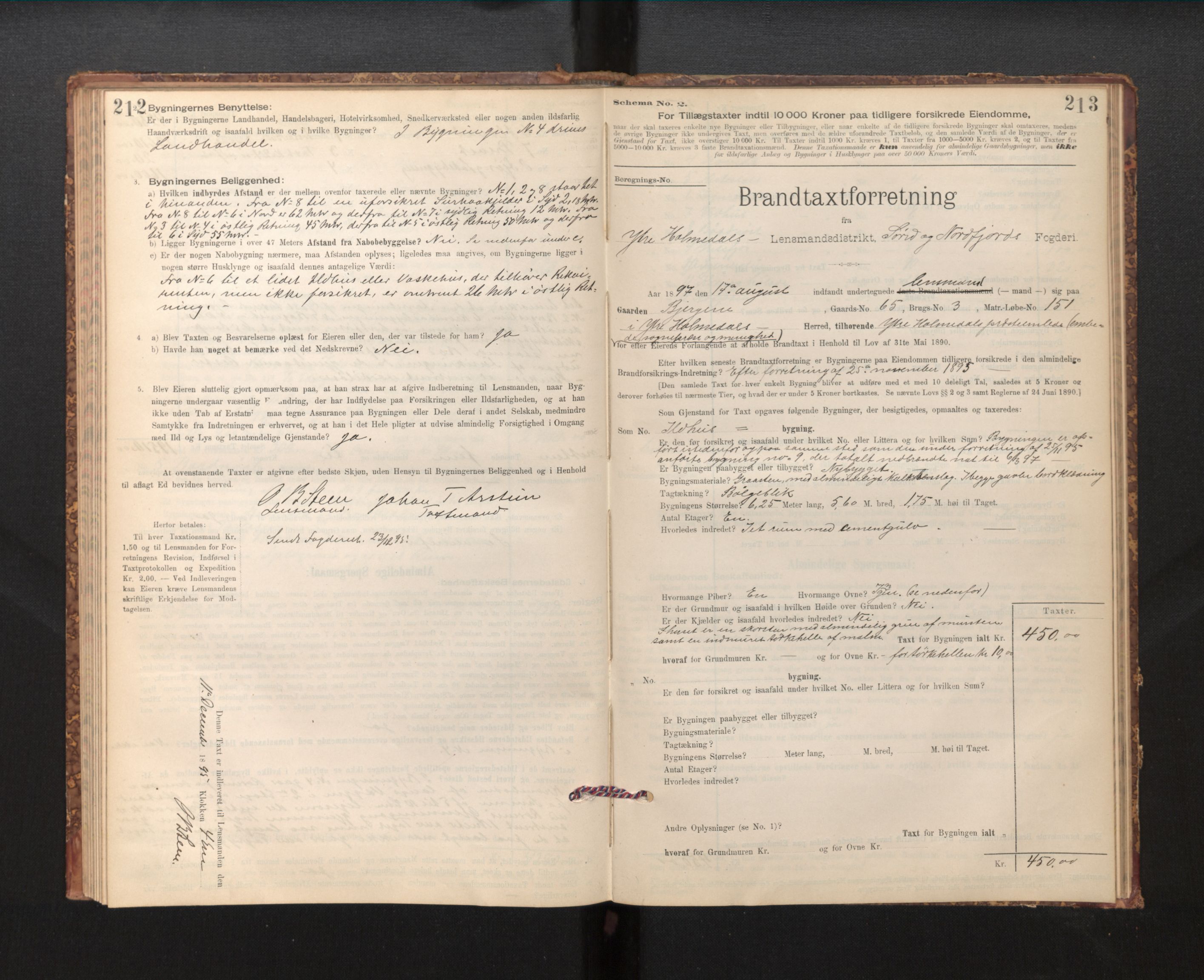 Lensmannen i Fjaler, SAB/A-27201/0012/L0006: Branntakstprotokoll, skjematakst, 1895-1937, p. 212-213