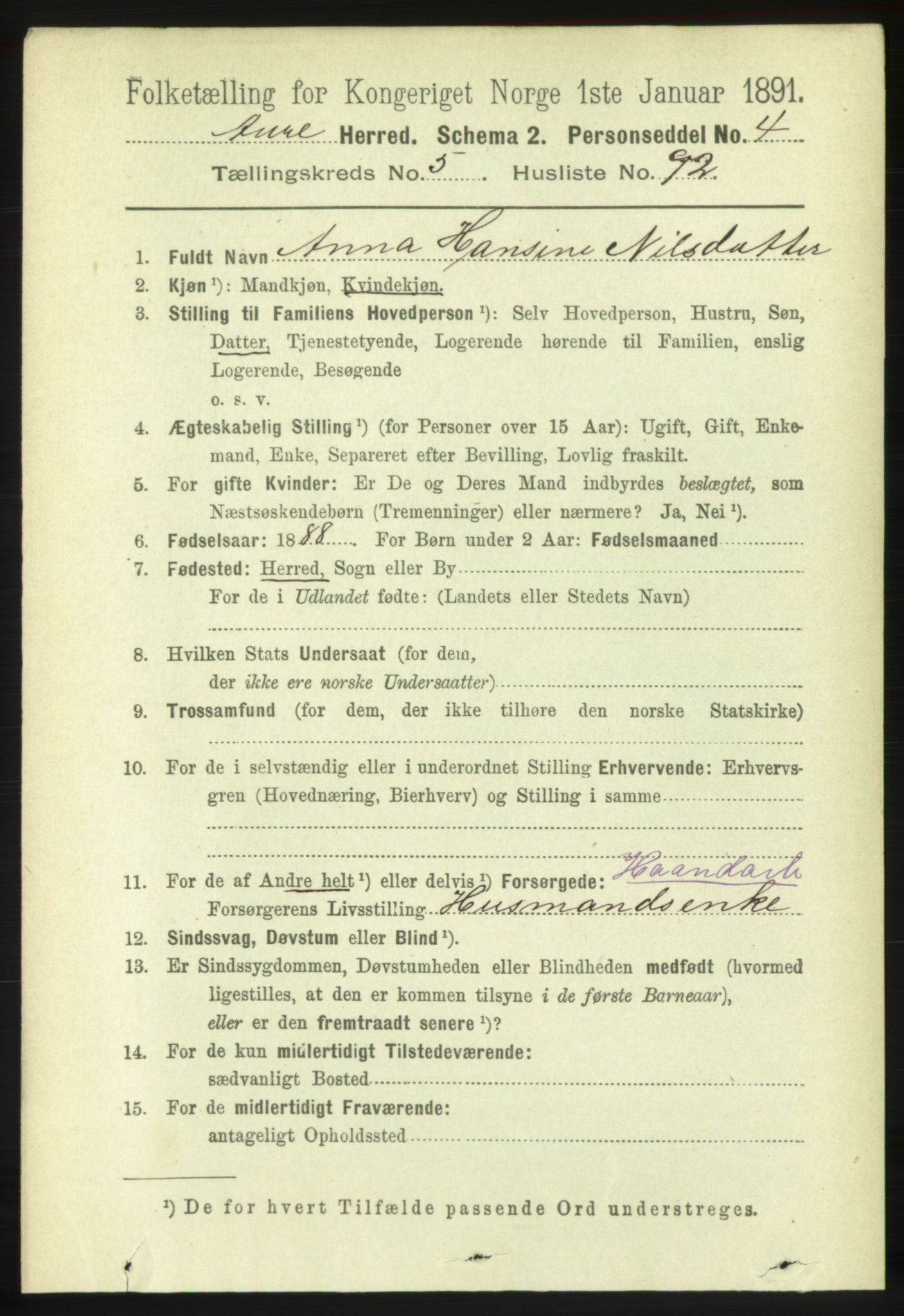 RA, 1891 census for 1569 Aure, 1891, p. 3297