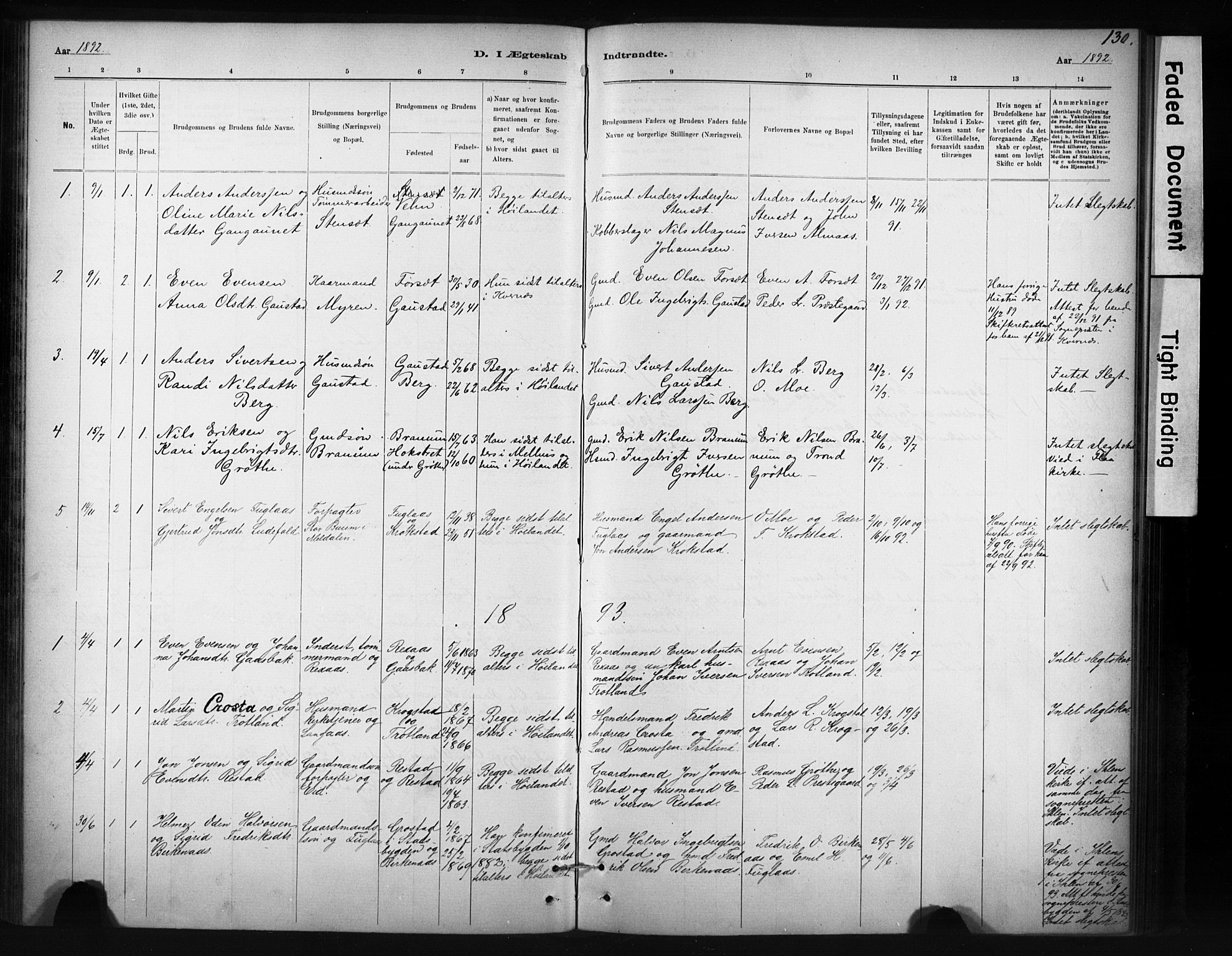 Ministerialprotokoller, klokkerbøker og fødselsregistre - Sør-Trøndelag, SAT/A-1456/694/L1127: Parish register (official) no. 694A01, 1887-1905, p. 130