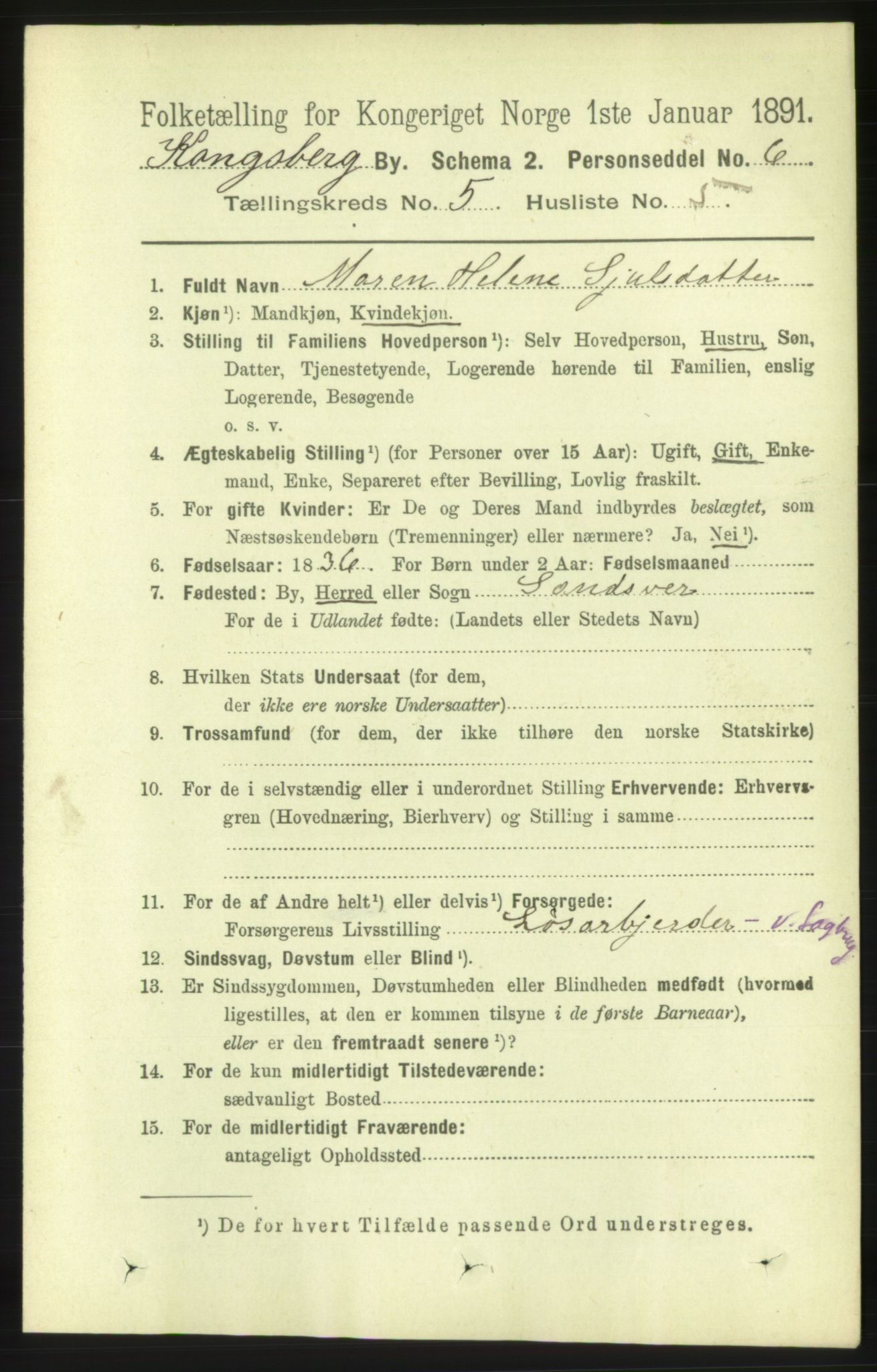 RA, 1891 census for 0604 Kongsberg, 1891, p. 4190