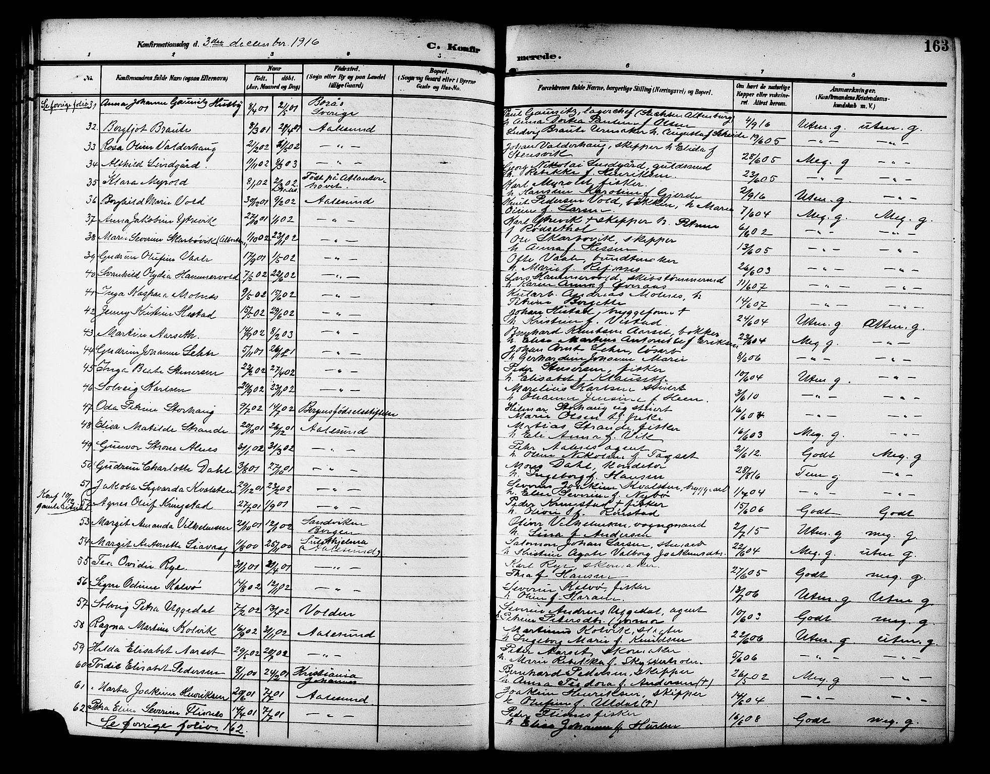 Ministerialprotokoller, klokkerbøker og fødselsregistre - Møre og Romsdal, SAT/A-1454/529/L0470: Parish register (copy) no. 529C07, 1907-1917, p. 163