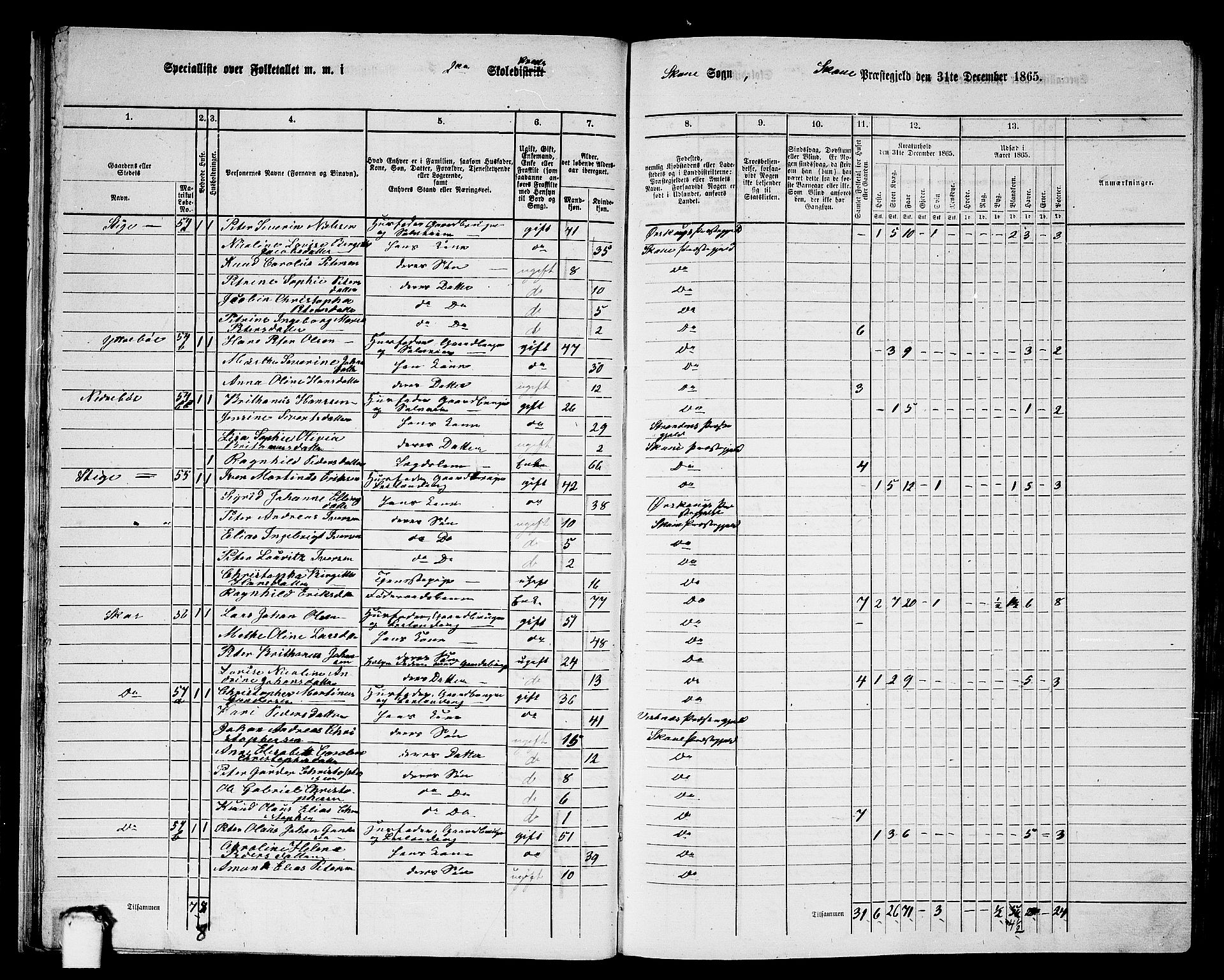 RA, 1865 census for Skodje, 1865, p. 28