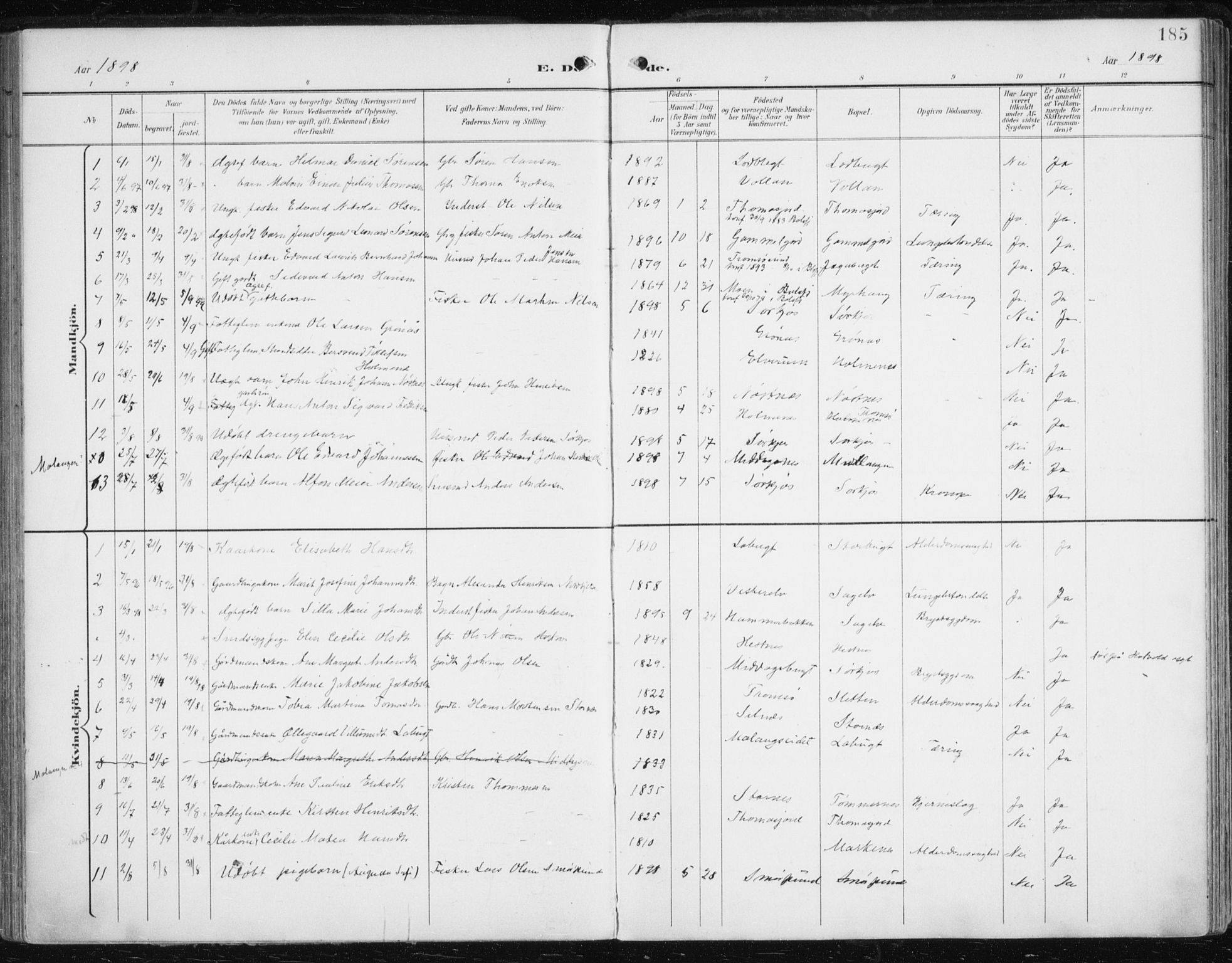 Balsfjord sokneprestembete, SATØ/S-1303/G/Ga/L0006kirke: Parish register (official) no. 6, 1897-1909, p. 185
