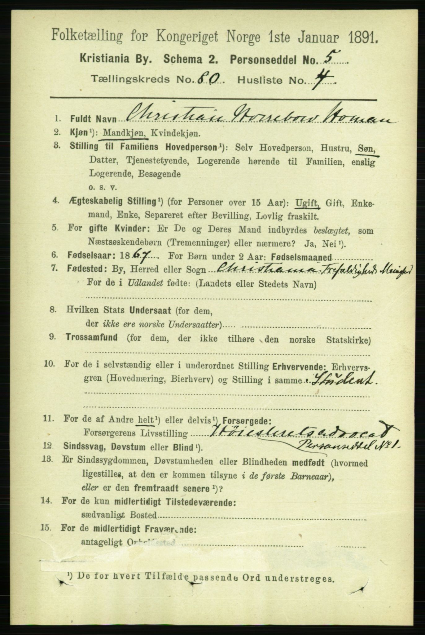 RA, 1891 census for 0301 Kristiania, 1891, p. 41306