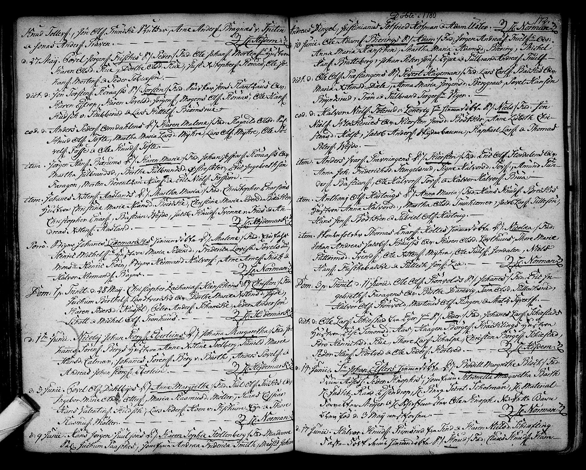 Kongsberg kirkebøker, SAKO/A-22/F/Fa/L0005: Parish register (official) no. I 5, 1769-1782, p. 172