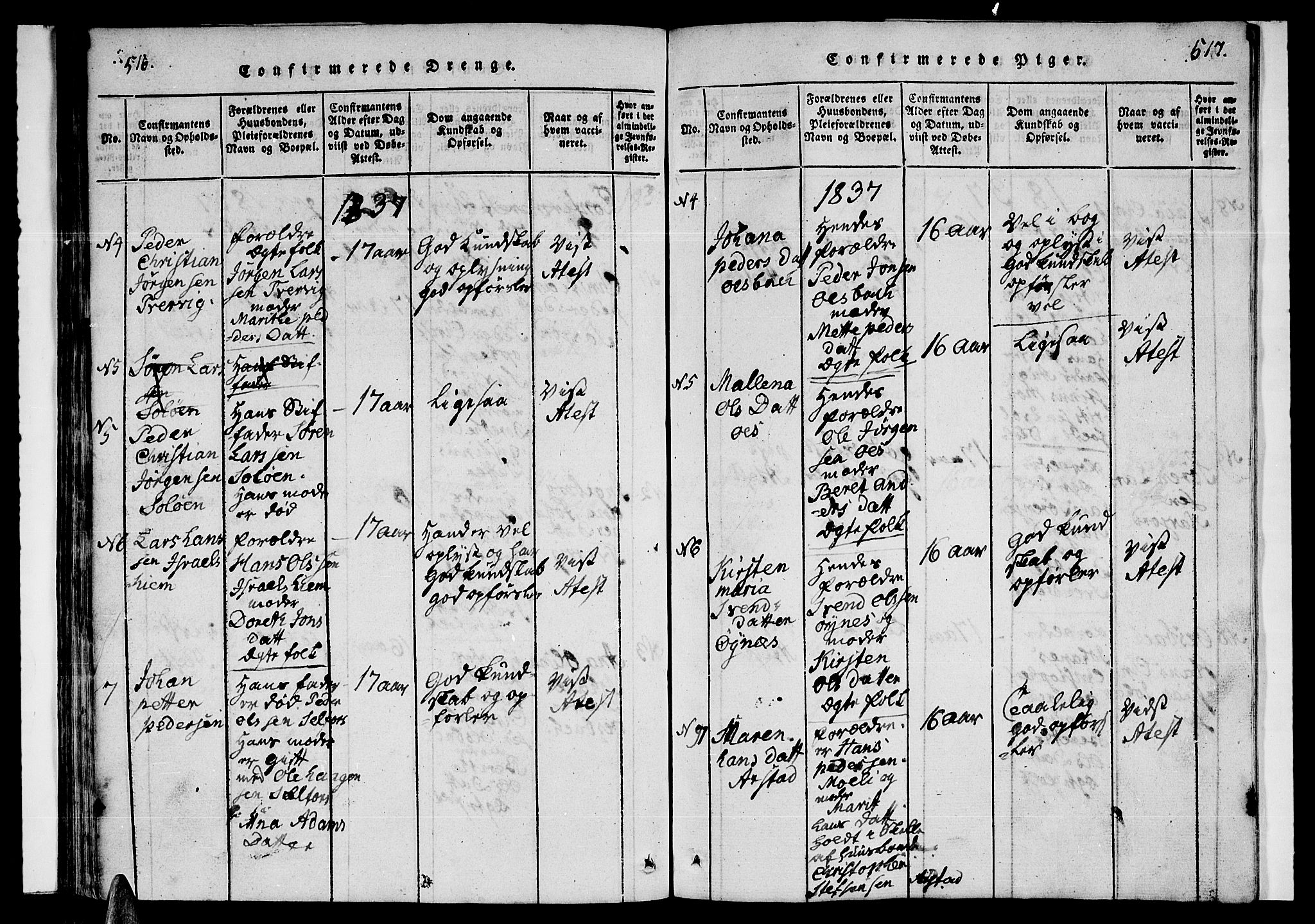 Ministerialprotokoller, klokkerbøker og fødselsregistre - Nordland, SAT/A-1459/846/L0651: Parish register (copy) no. 846C01, 1821-1841, p. 516-517