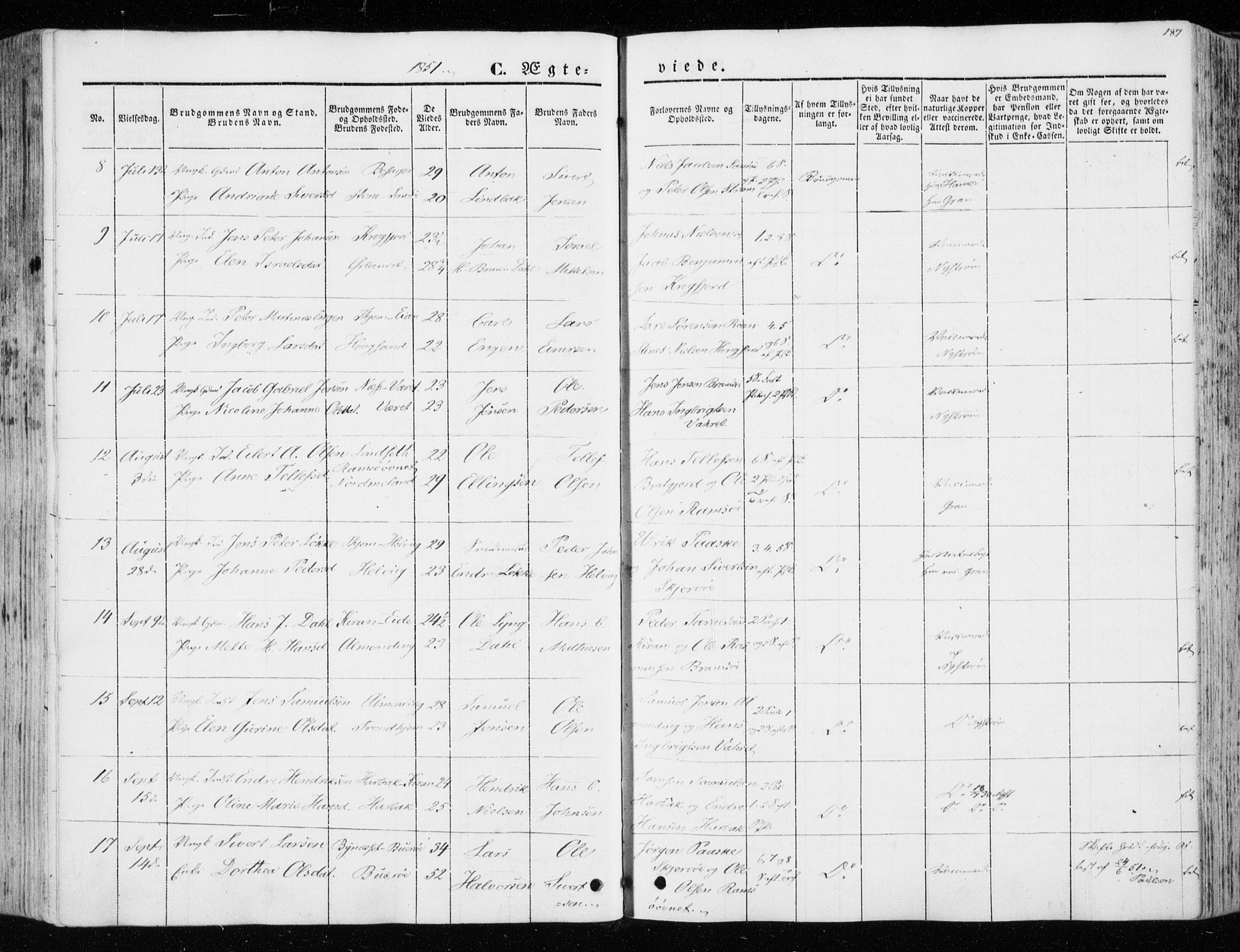 Ministerialprotokoller, klokkerbøker og fødselsregistre - Sør-Trøndelag, AV/SAT-A-1456/657/L0704: Parish register (official) no. 657A05, 1846-1857, p. 187