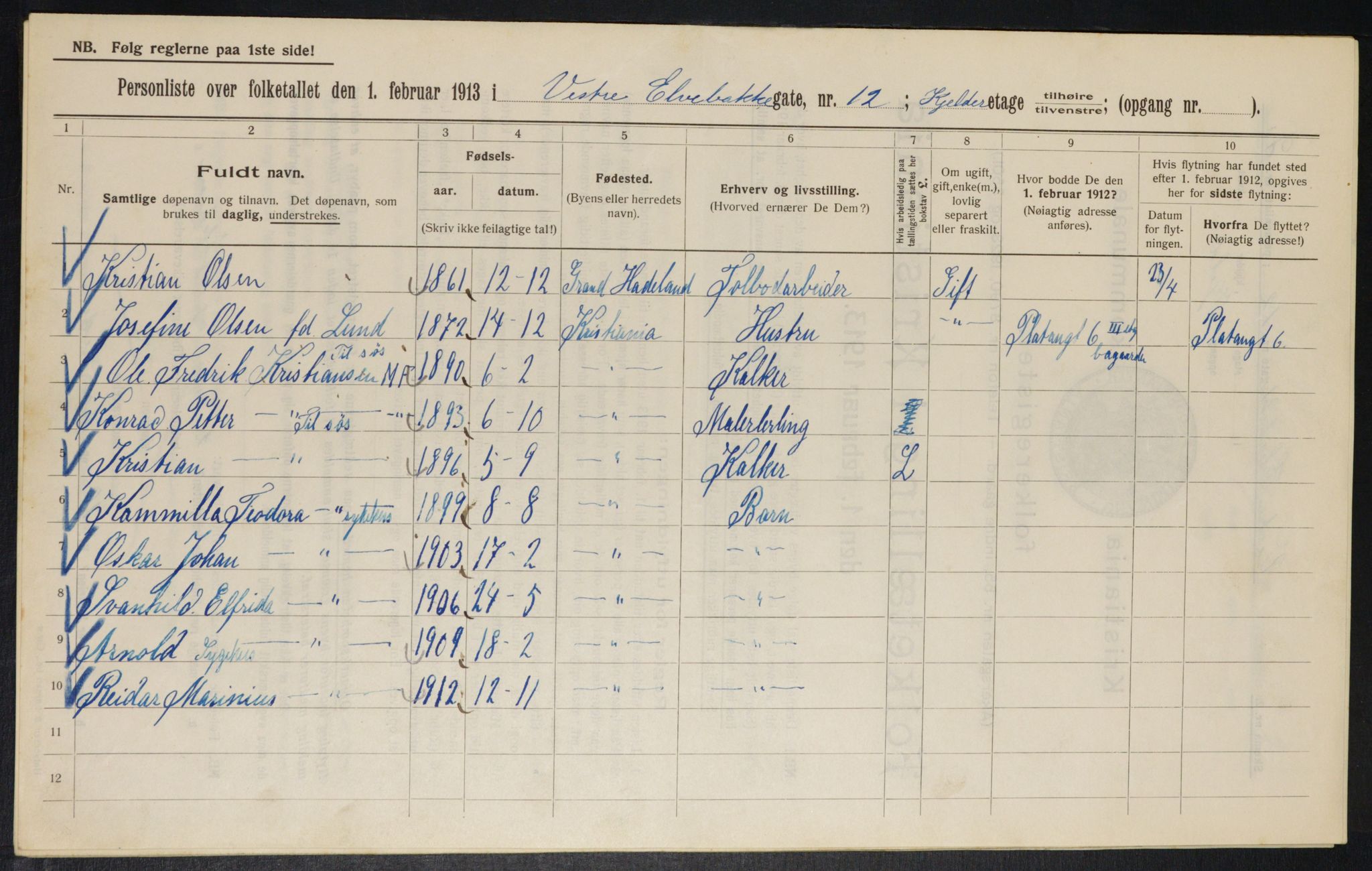 OBA, Municipal Census 1913 for Kristiania, 1913, p. 122368