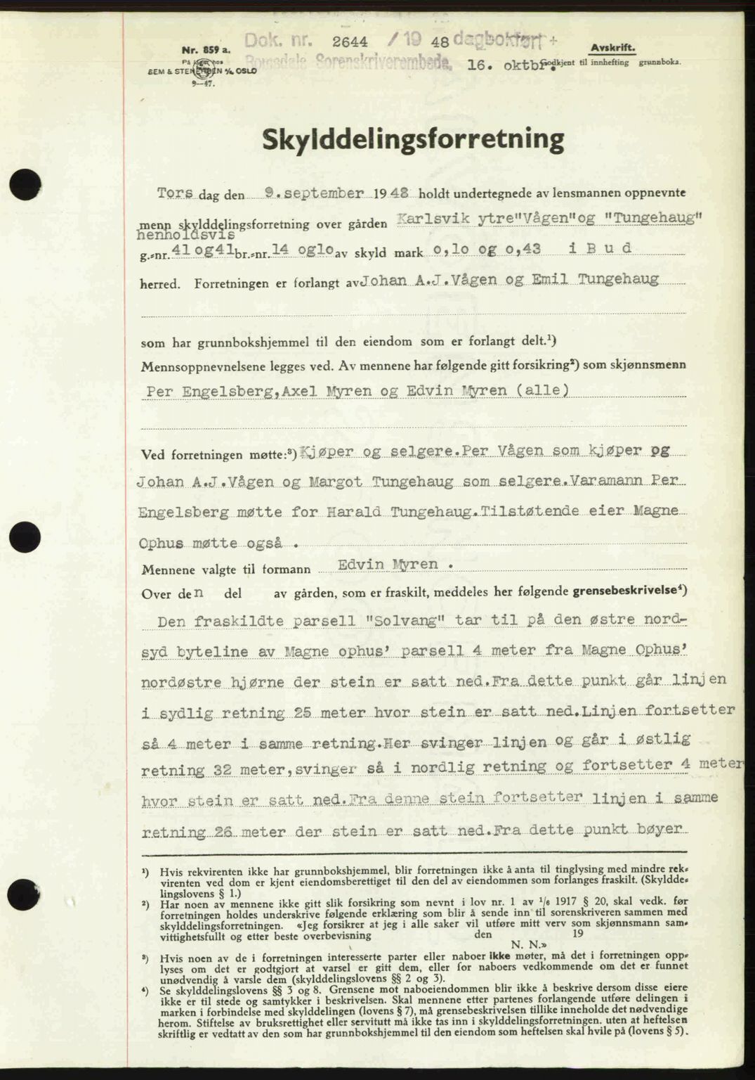 Romsdal sorenskriveri, AV/SAT-A-4149/1/2/2C: Mortgage book no. A27, 1948-1948, Diary no: : 2644/1948