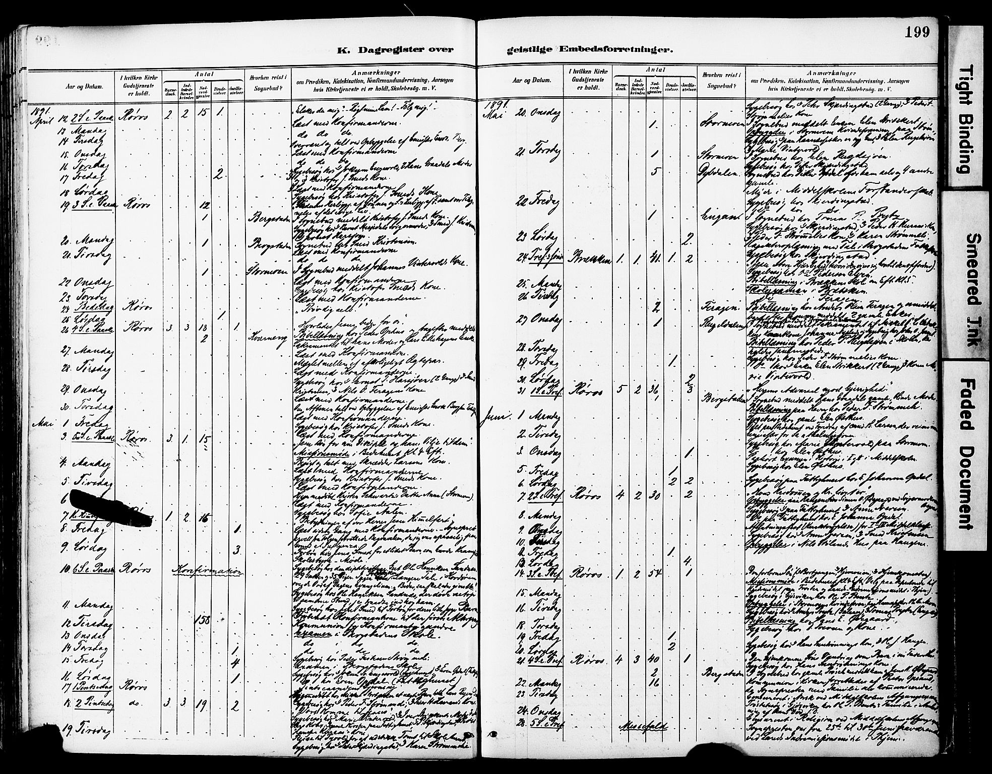 Ministerialprotokoller, klokkerbøker og fødselsregistre - Sør-Trøndelag, AV/SAT-A-1456/681/L0935: Parish register (official) no. 681A13, 1890-1898, p. 199