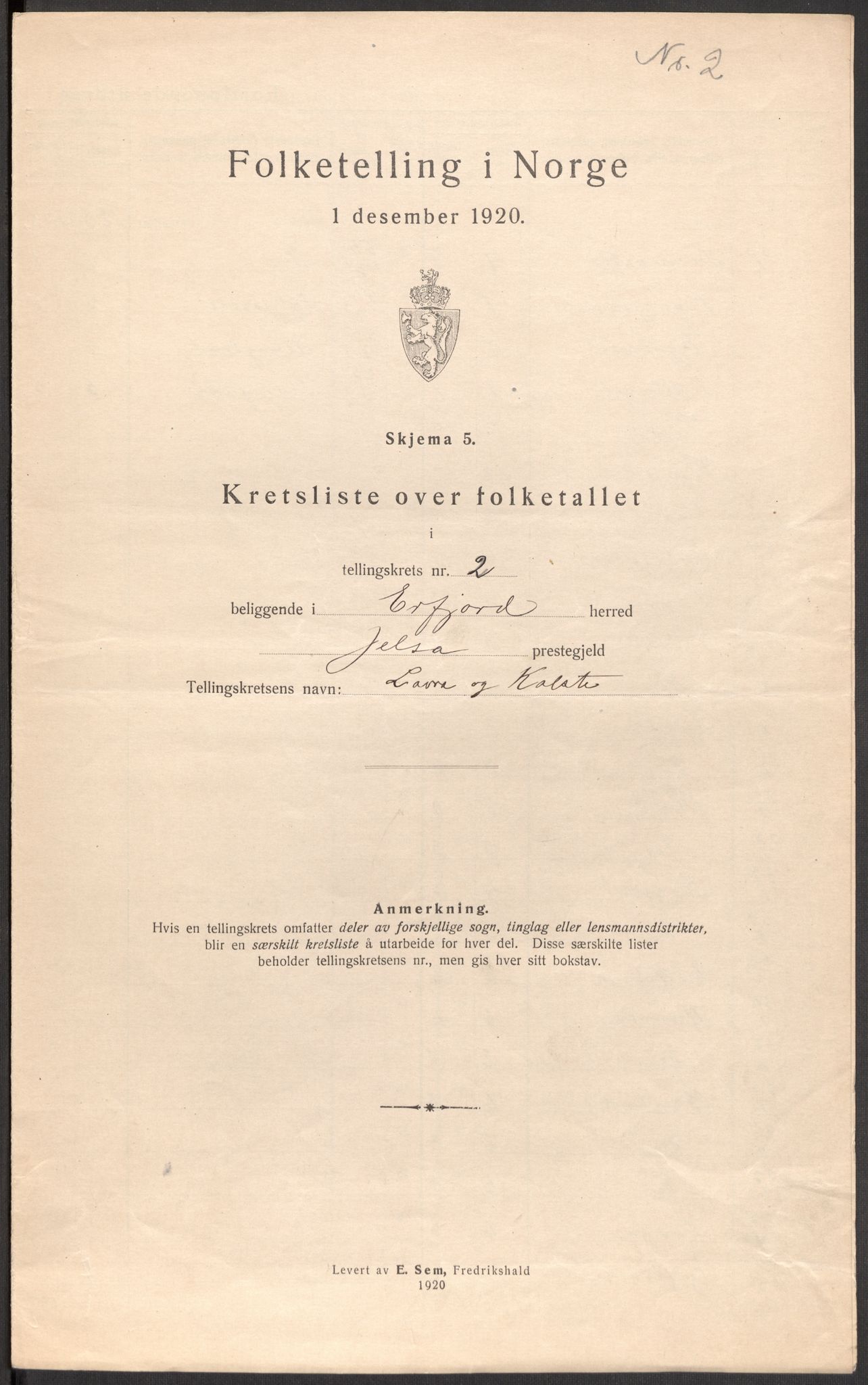 SAST, 1920 census for Erfjord, 1920, p. 10