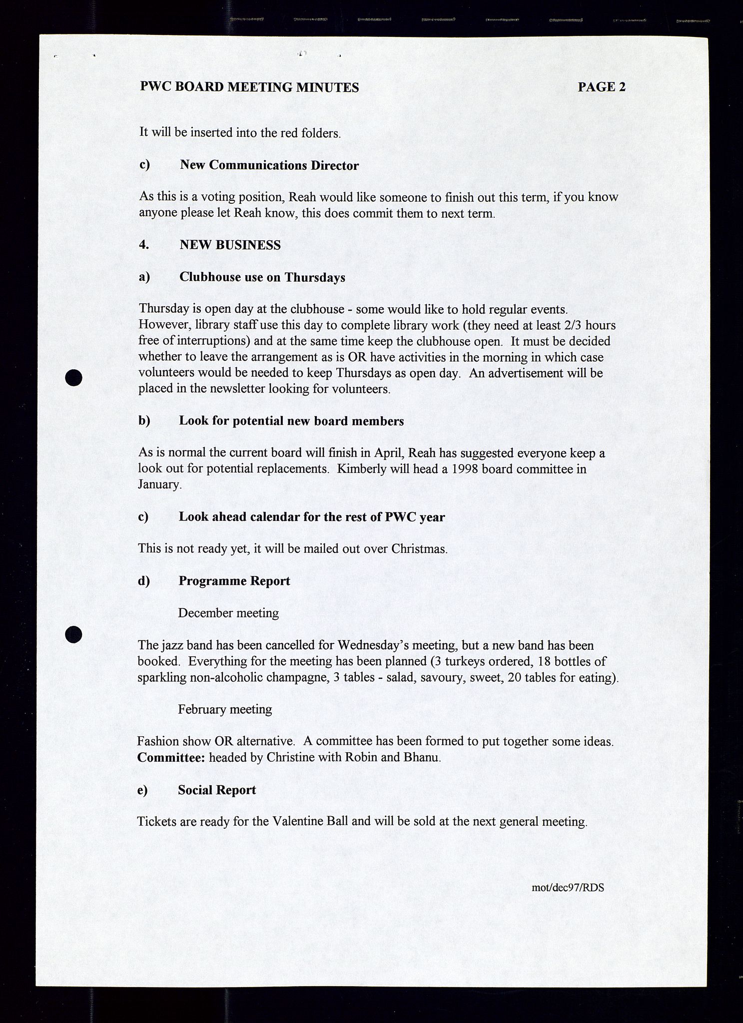 PA 1547 - Petroleum Wives Club, AV/SAST-A-101974/A/Aa/L0003: Board and General Meeting, 1994-1998