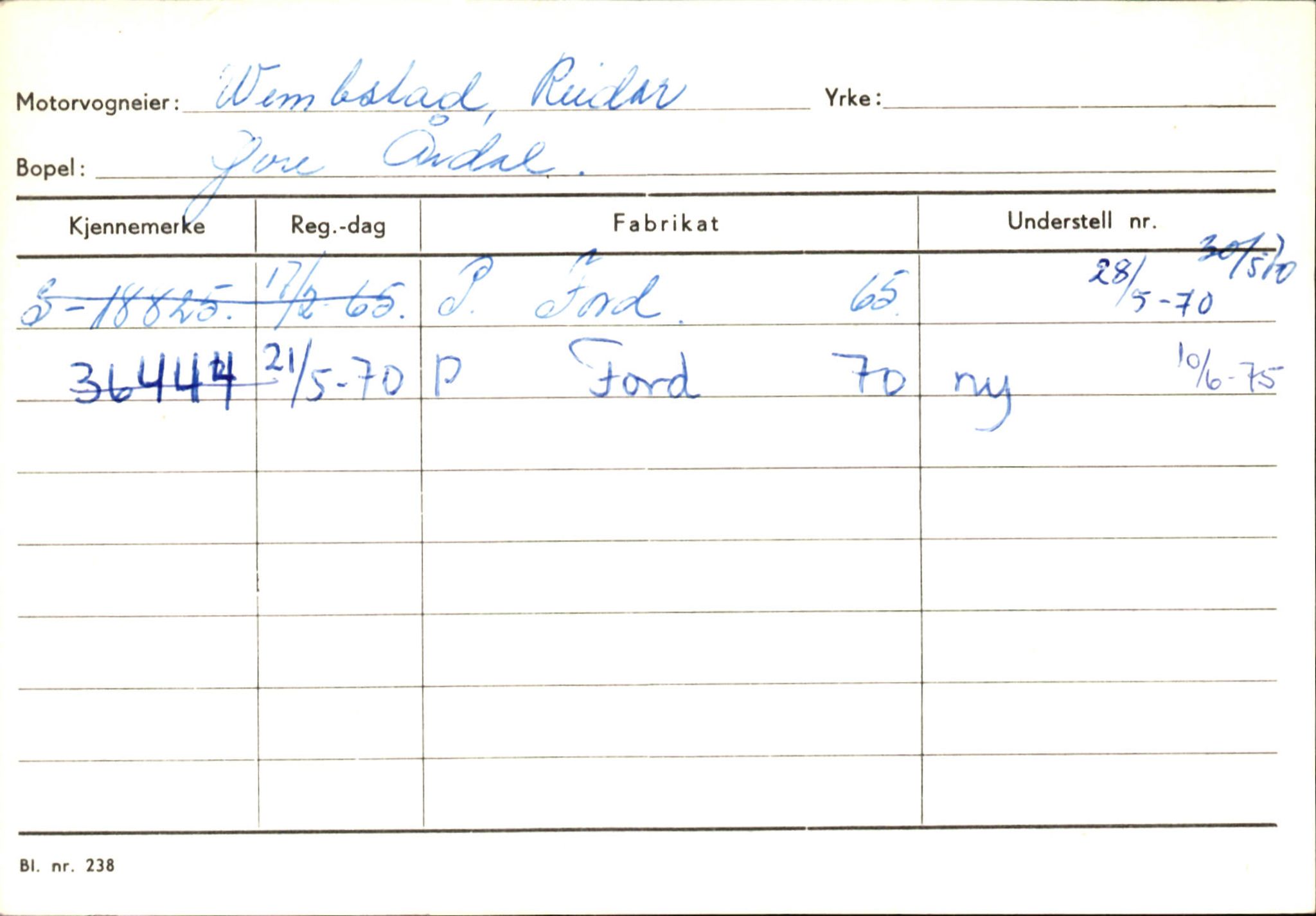 Statens vegvesen, Sogn og Fjordane vegkontor, SAB/A-5301/4/F/L0146: Registerkort Årdal R-Å samt diverse kort, 1945-1975, p. 1306