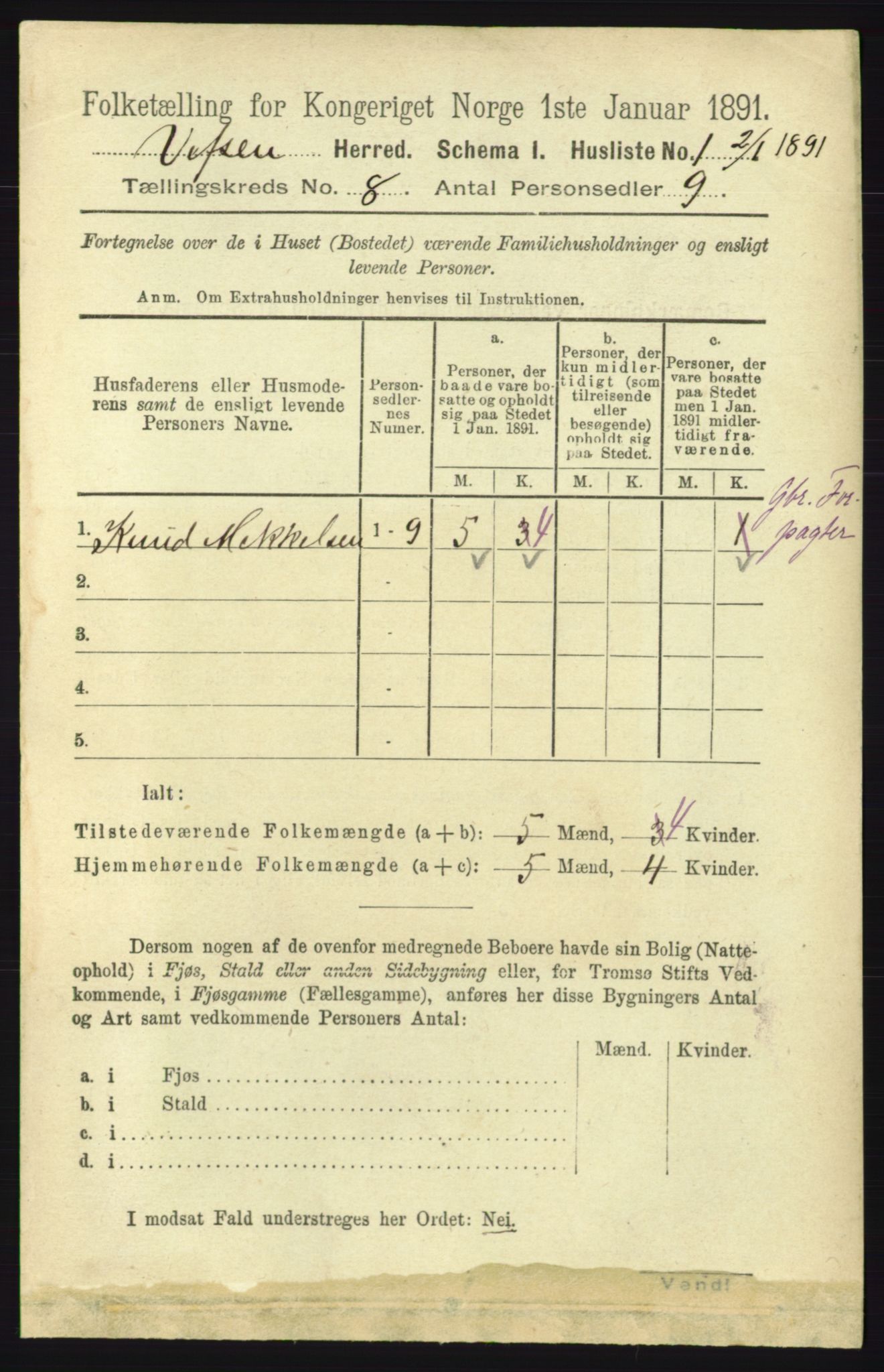 RA, 1891 census for 1824 Vefsn, 1891, p. 4186