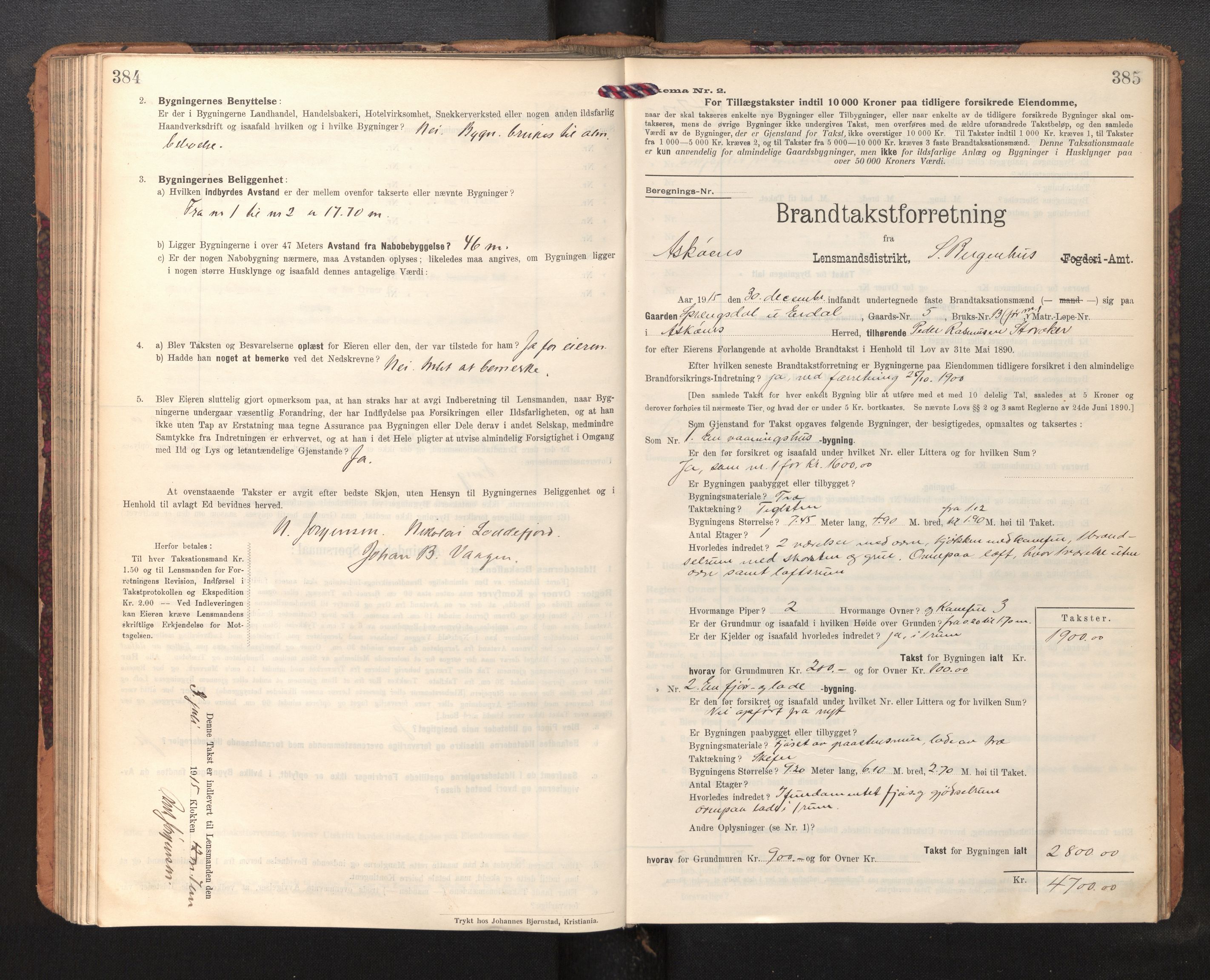 Lensmannen i Askøy, SAB/A-31001/0012/L0007: Branntakstprotokoll, skjematakst, 1910-1919, p. 384-385