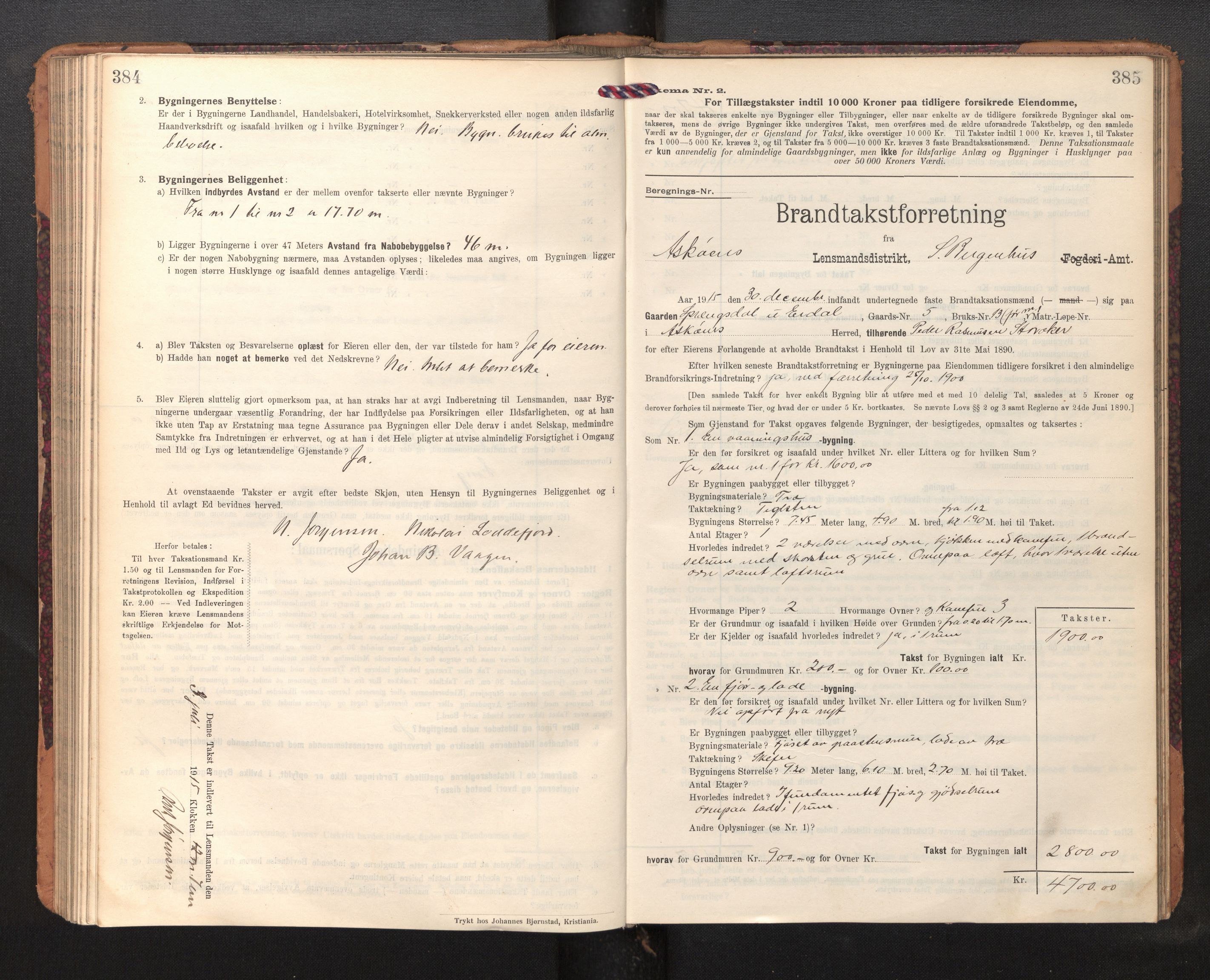 Lensmannen i Askøy, AV/SAB-A-31001/0012/L0007: Branntakstprotokoll, skjematakst, 1910-1919, p. 384-385