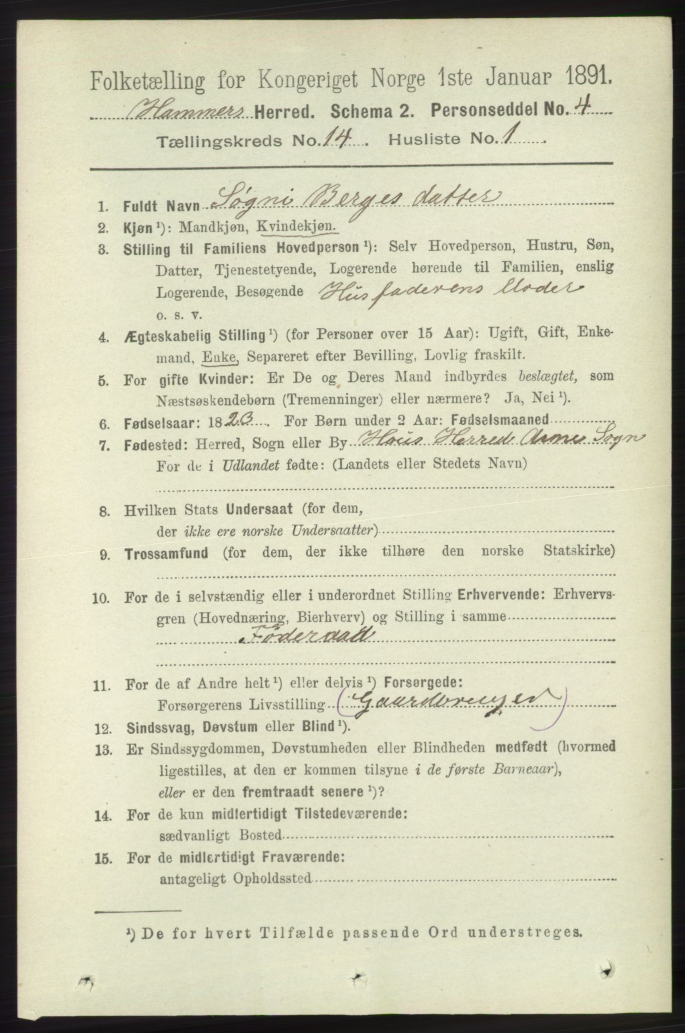 RA, 1891 census for 1254 Hamre, 1891, p. 4392