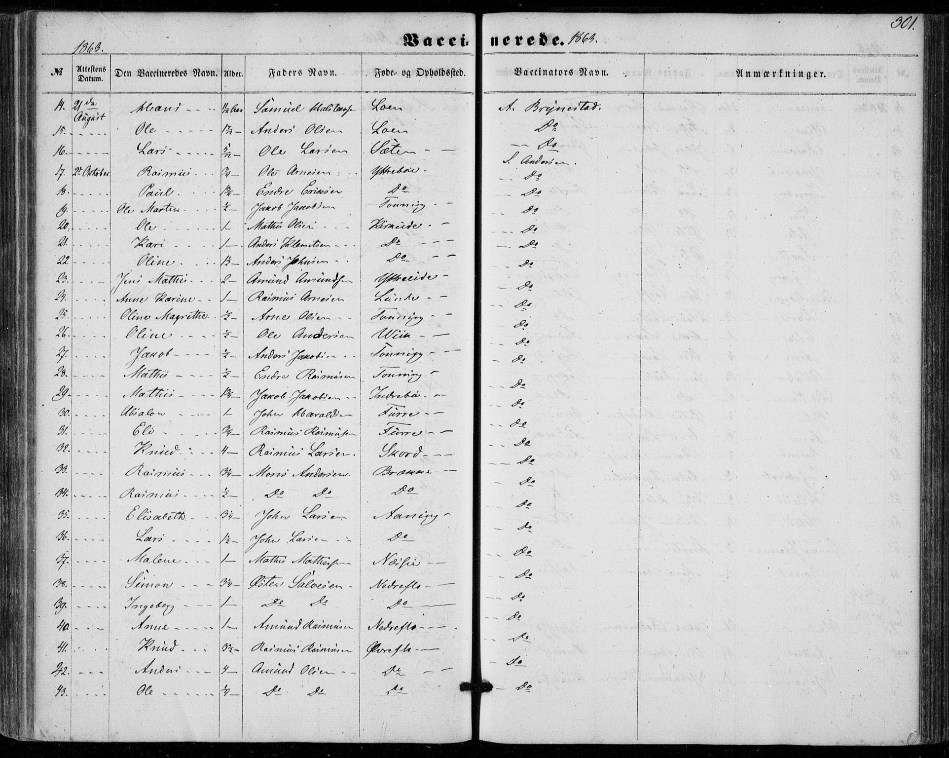 Stryn Sokneprestembete, SAB/A-82501: Parish register (official) no. A 3, 1862-1877, p. 301