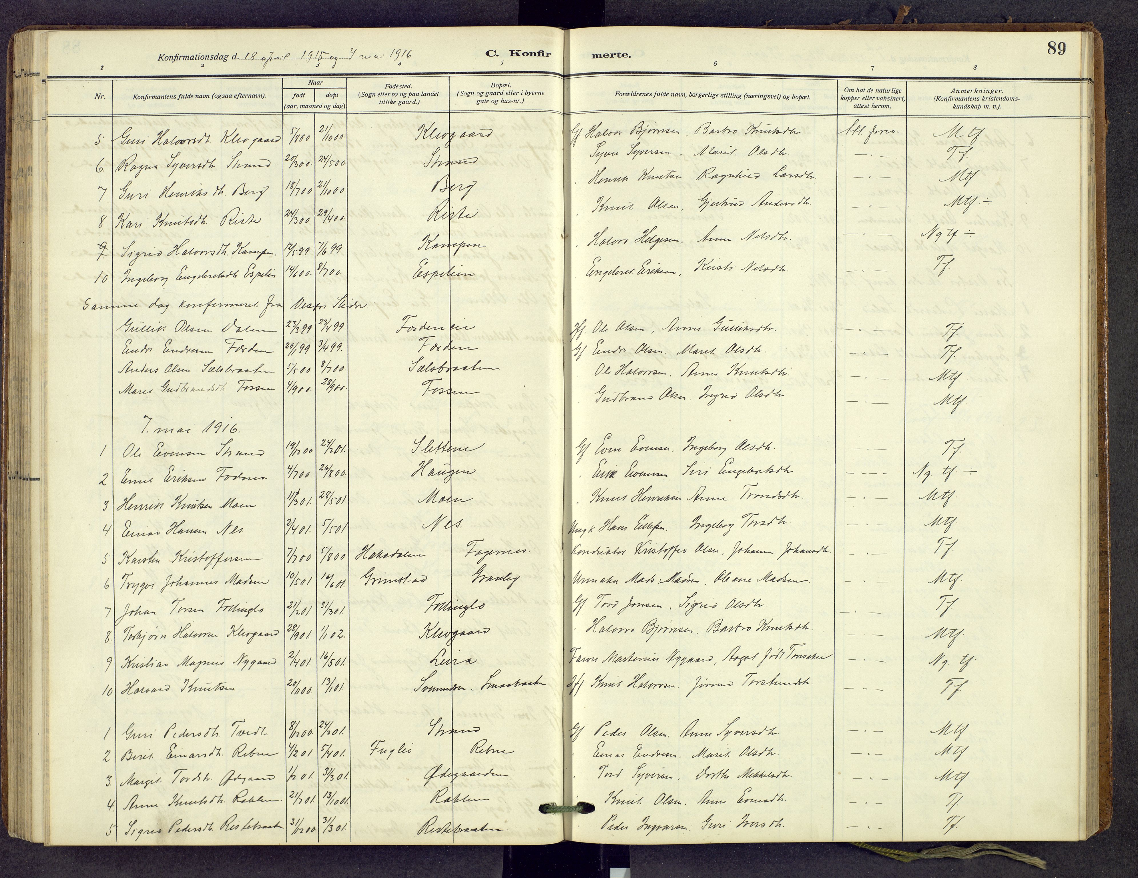 Nord-Aurdal prestekontor, SAH/PREST-132/H/Ha/Hab/L0013: Parish register (copy) no. 13, 1911-1948, p. 89