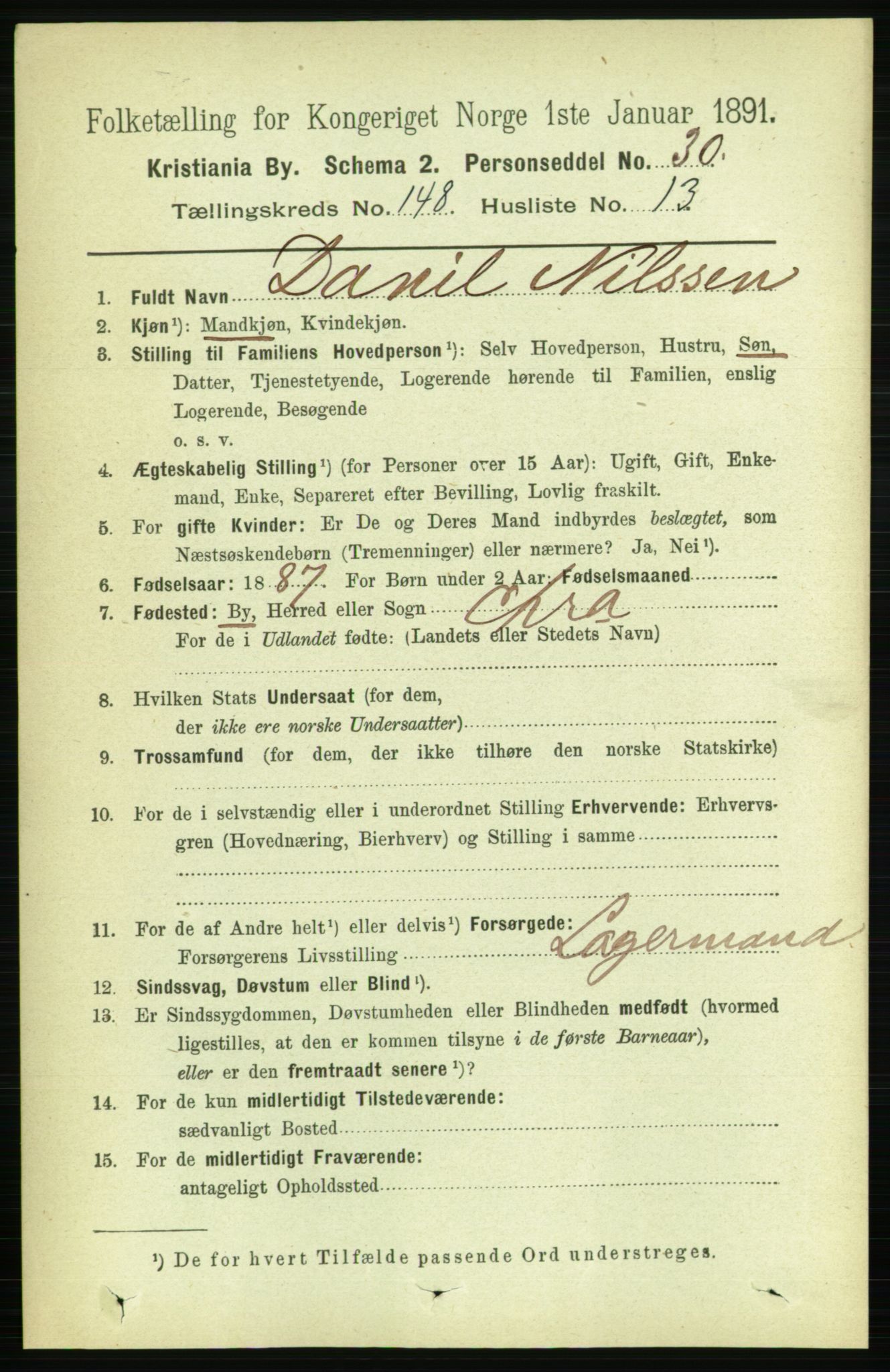 RA, 1891 census for 0301 Kristiania, 1891, p. 82436