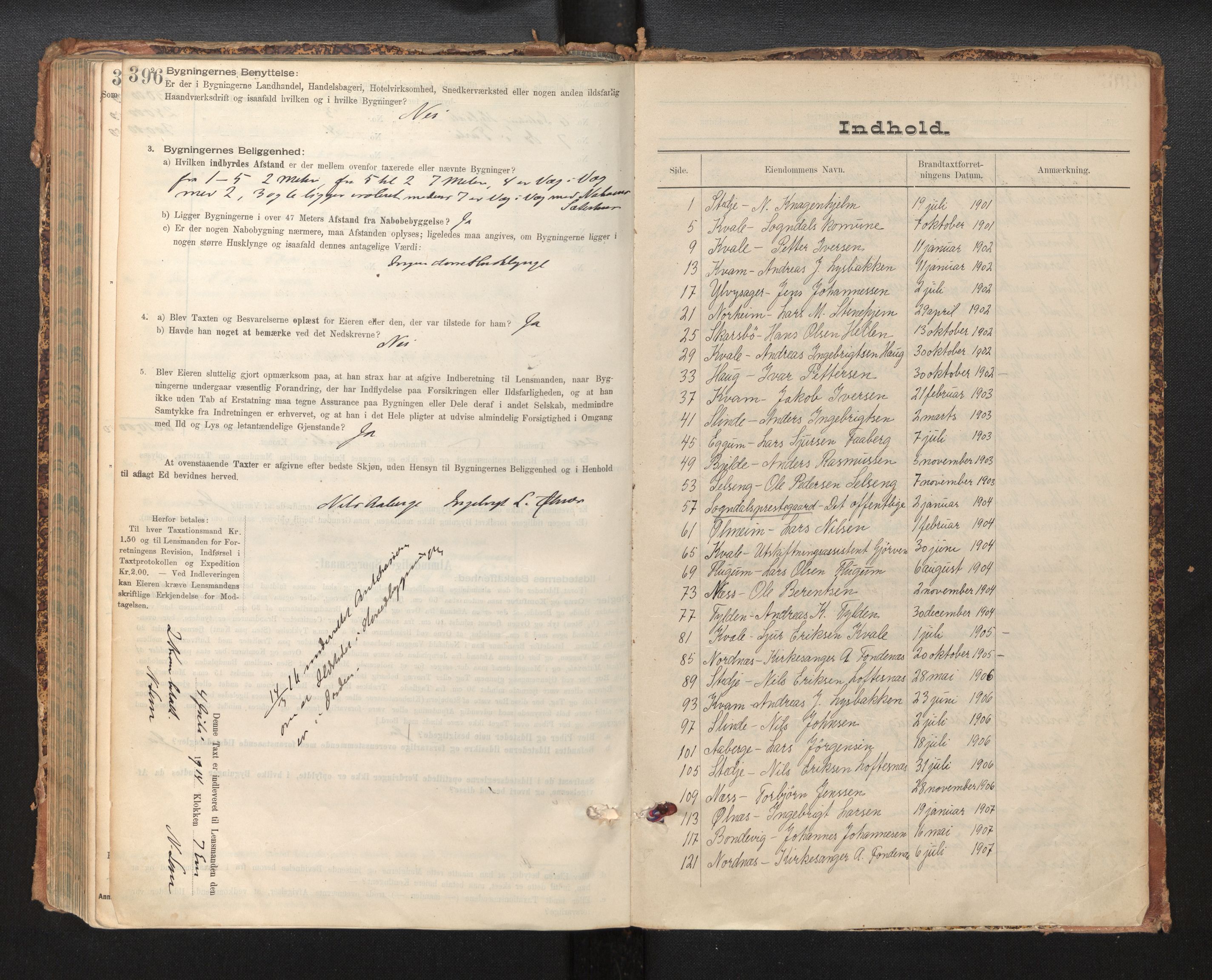 Lensmannen i Sogndal, AV/SAB-A-29901/0012/L0009: Branntakstprotokoll, skjematakst, 1901-1914, p. 396