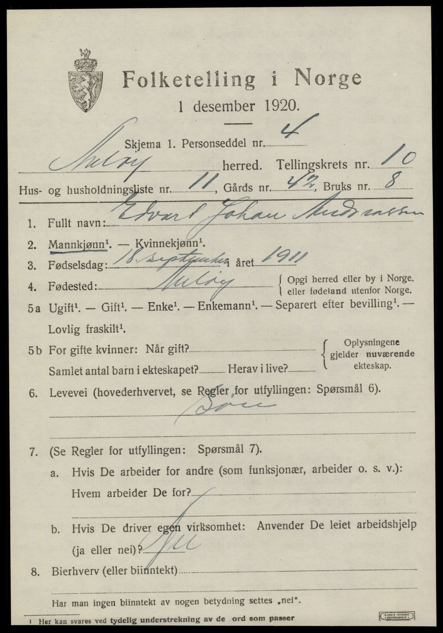SAT, 1920 census for Meløy, 1920, p. 5337