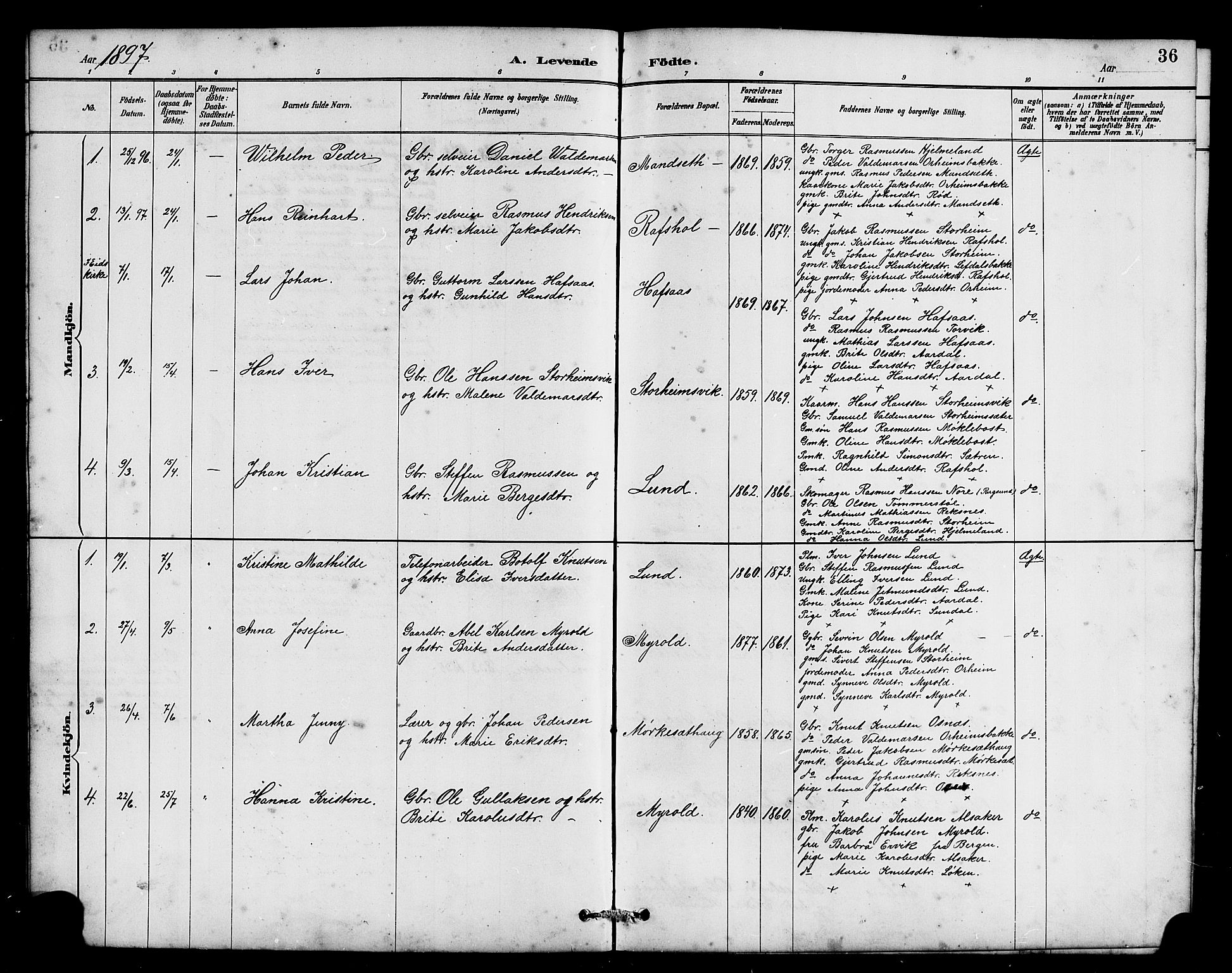 Eid sokneprestembete, AV/SAB-A-82301/H/Hab/Habc/L0002: Parish register (copy) no. C 2, 1887-1906, p. 36