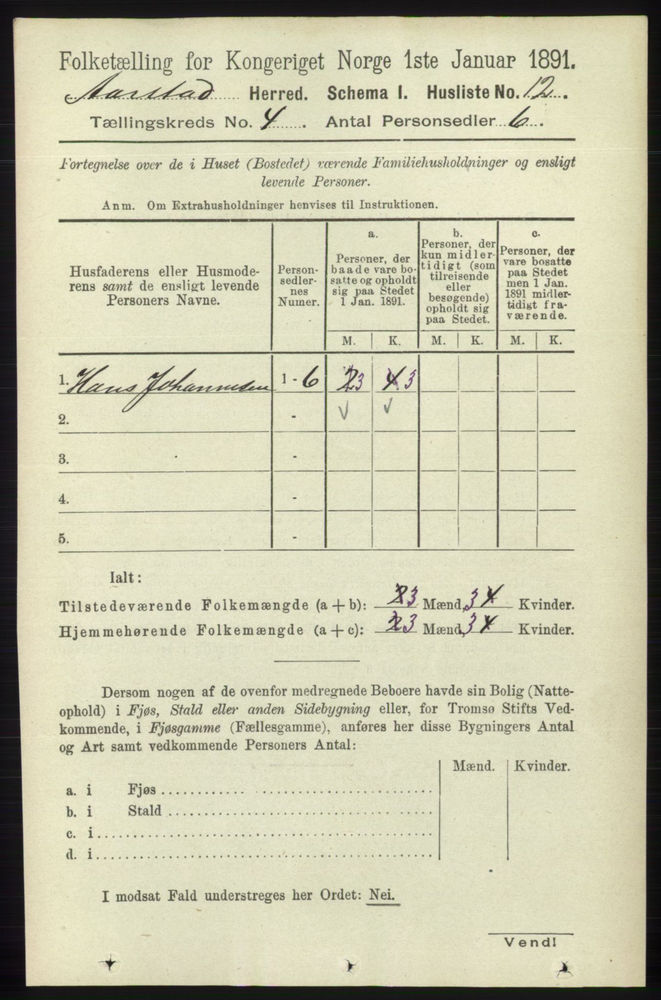 SAB, 1891 Census for 1280 Årstad, 1891, p. 2886