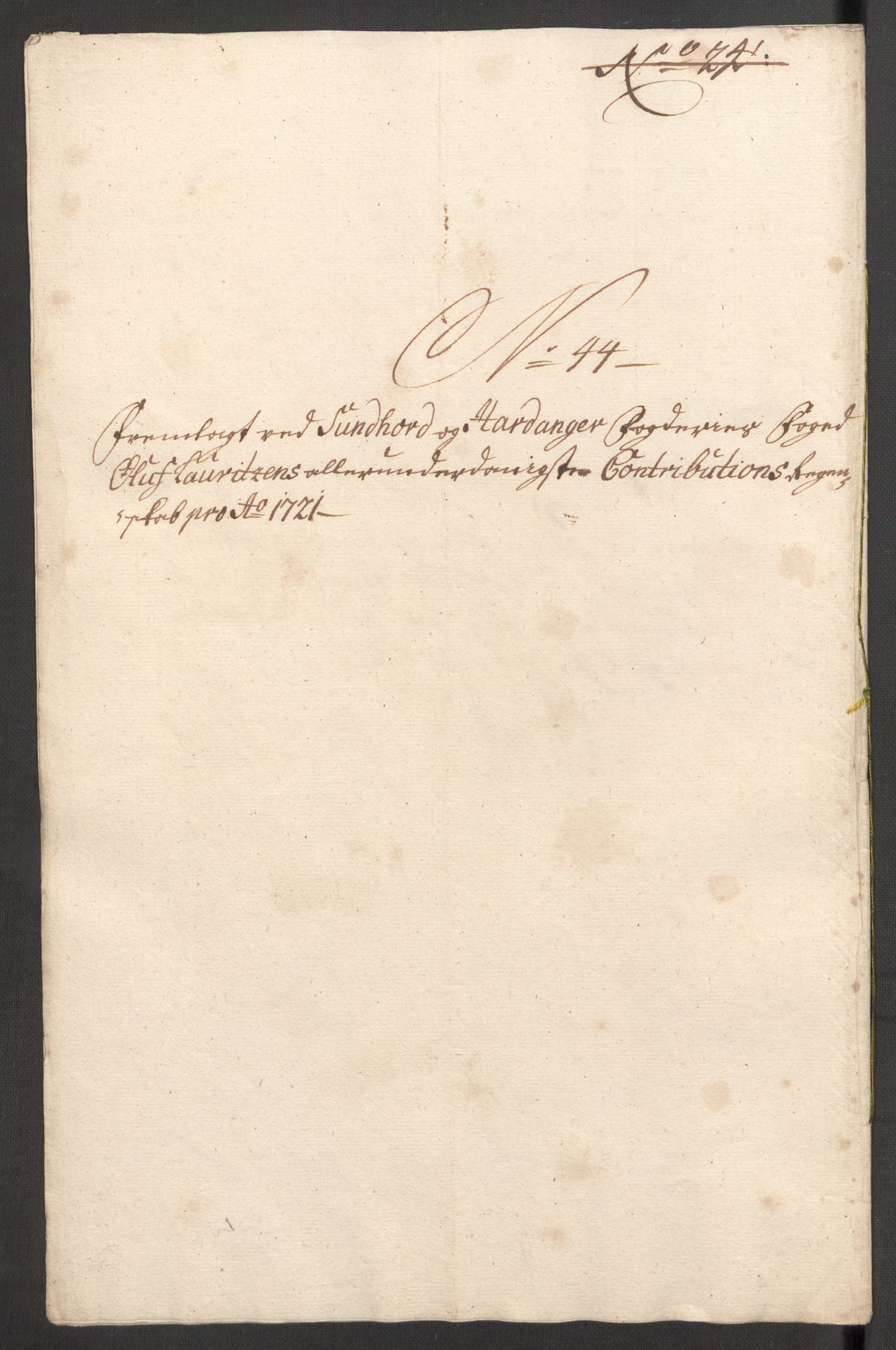 Rentekammeret inntil 1814, Reviderte regnskaper, Fogderegnskap, RA/EA-4092/R48/L3000: Fogderegnskap Sunnhordland og Hardanger, 1721, p. 301