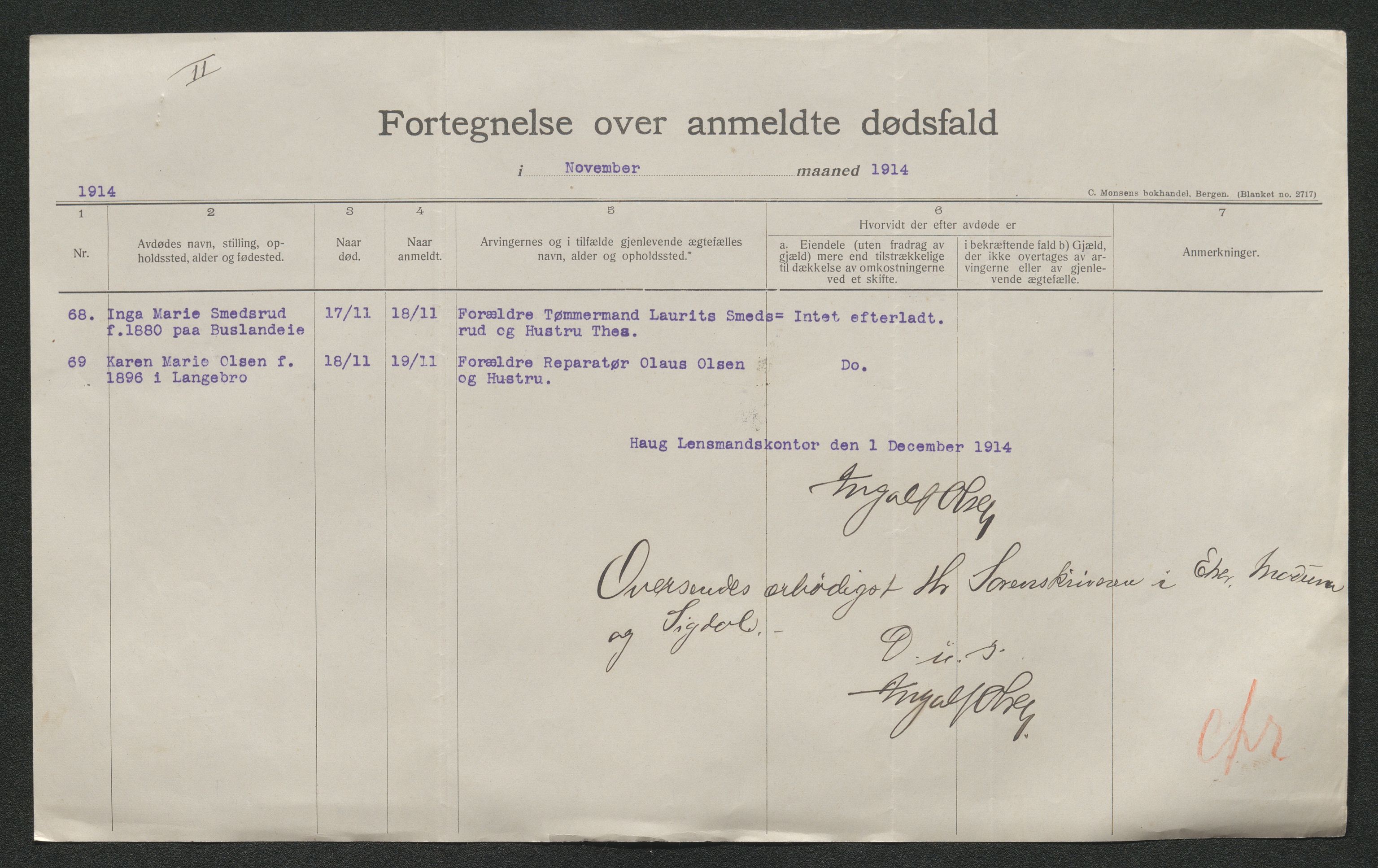 Eiker, Modum og Sigdal sorenskriveri, SAKO/A-123/H/Ha/Hab/L0037: Dødsfallsmeldinger, 1914-1915, p. 398