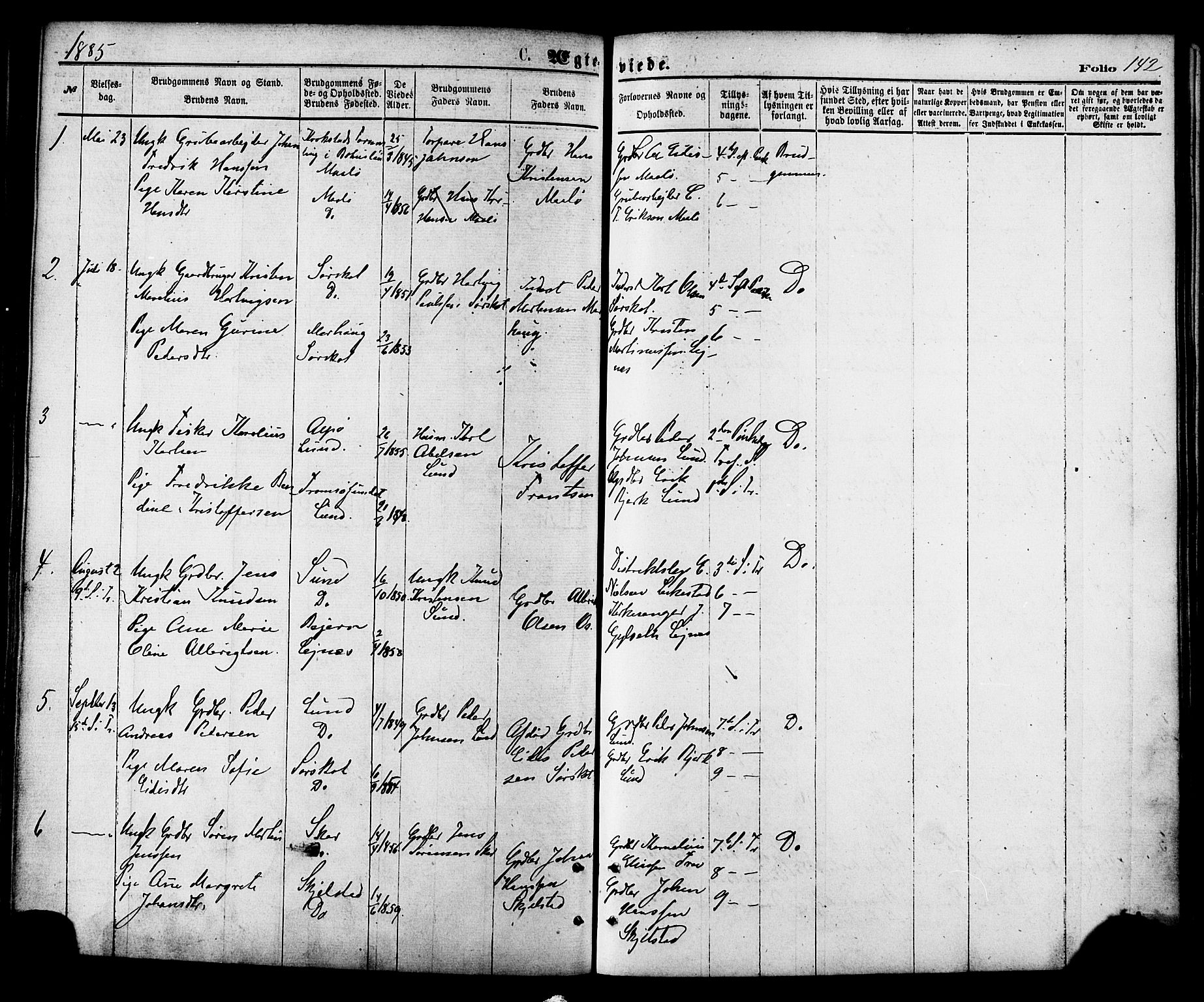 Ministerialprotokoller, klokkerbøker og fødselsregistre - Nordland, AV/SAT-A-1459/857/L0821: Parish register (official) no. 857A01, 1875-1889, p. 142