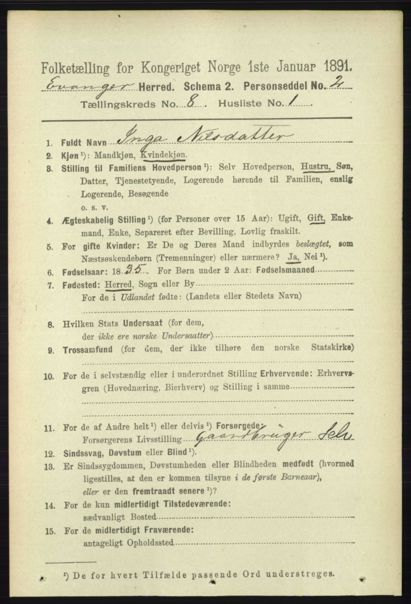 RA, 1891 census for 1237 Evanger, 1891, p. 2259