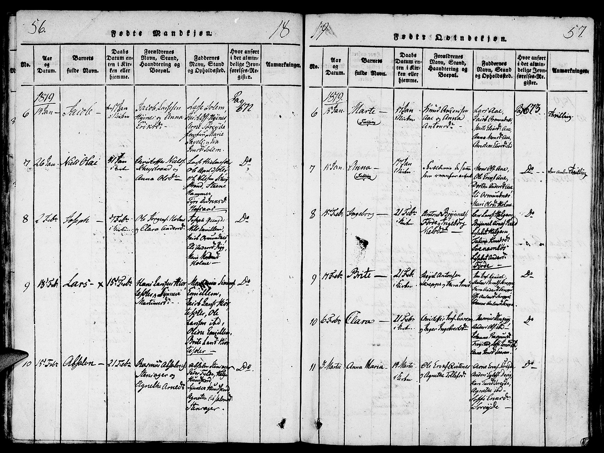 Gloppen sokneprestembete, AV/SAB-A-80101/H/Haa/Haaa/L0006: Parish register (official) no. A 6, 1816-1826, p. 56-57