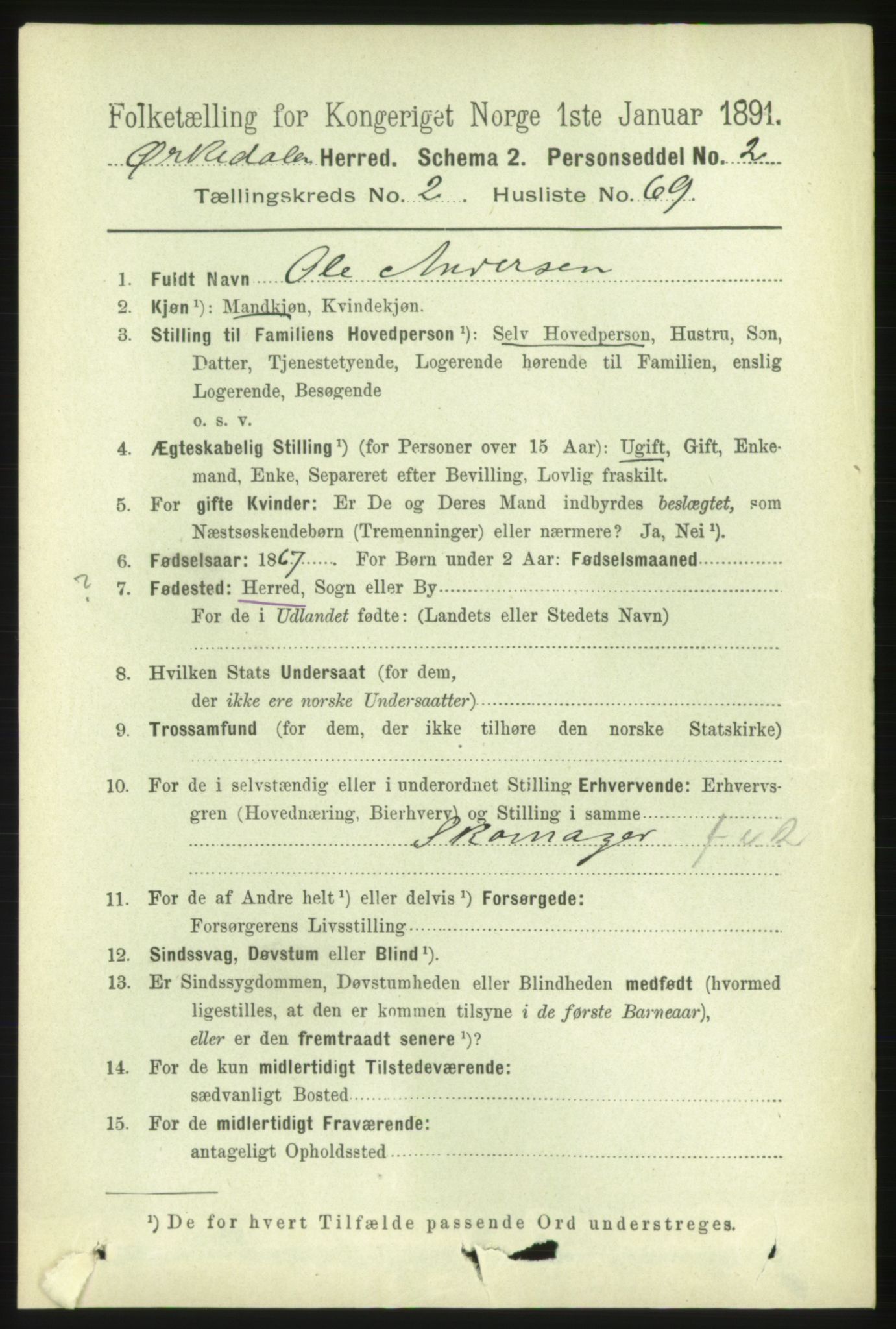 RA, 1891 census for 1638 Orkdal, 1891, p. 1415