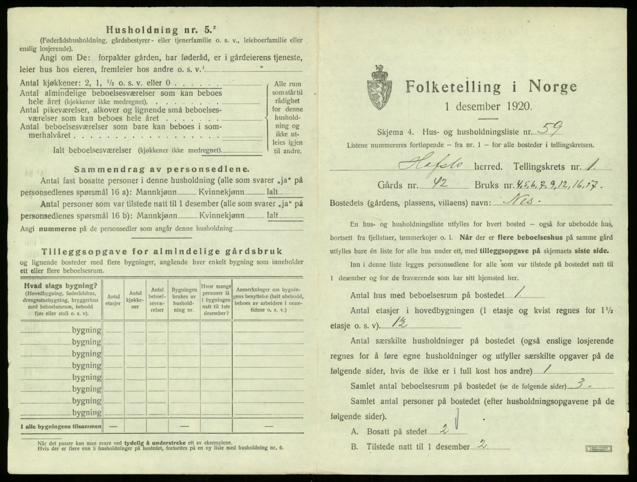 SAB, 1920 census for Hafslo, 1920, p. 152