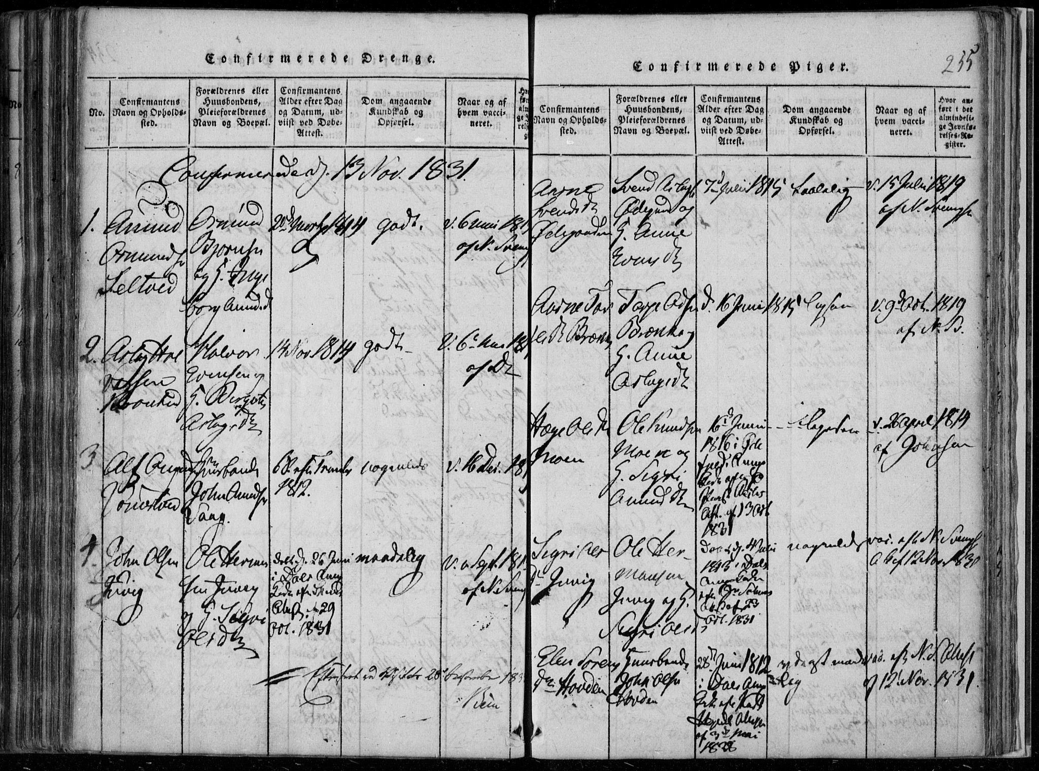 Rauland kirkebøker, SAKO/A-292/F/Fa/L0001: Parish register (official) no. 1, 1814-1859, p. 255