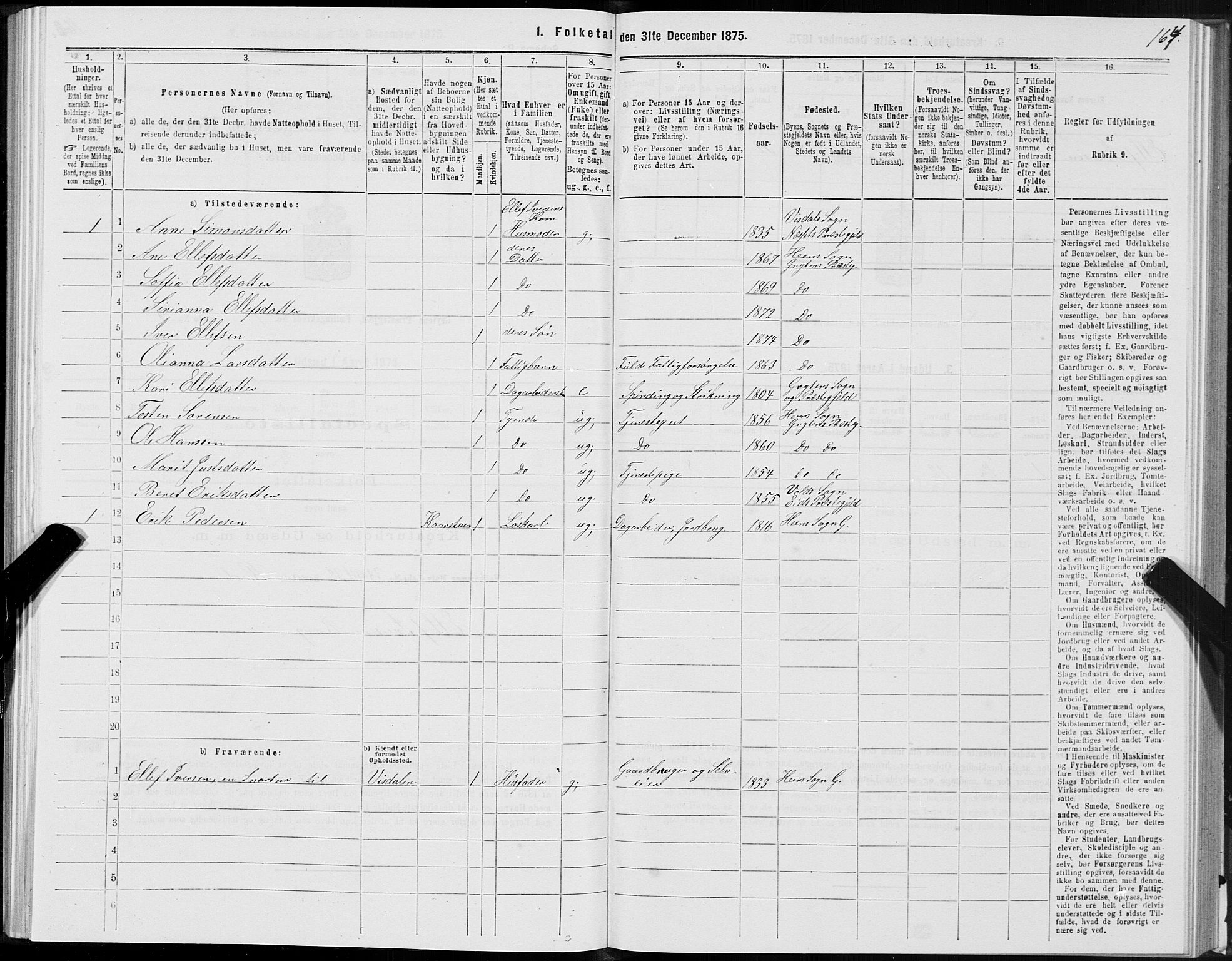 SAT, 1875 census for 1539P Grytten, 1875, p. 3164