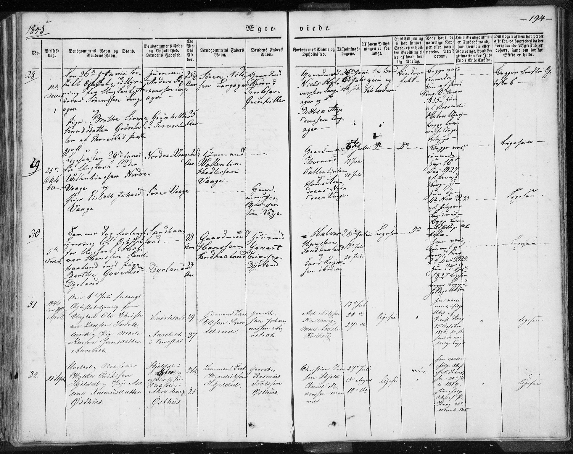 Skudenes sokneprestkontor, SAST/A -101849/H/Ha/Haa/L0002: Parish register (official) no. A 2.1, 1841-1846, p. 194