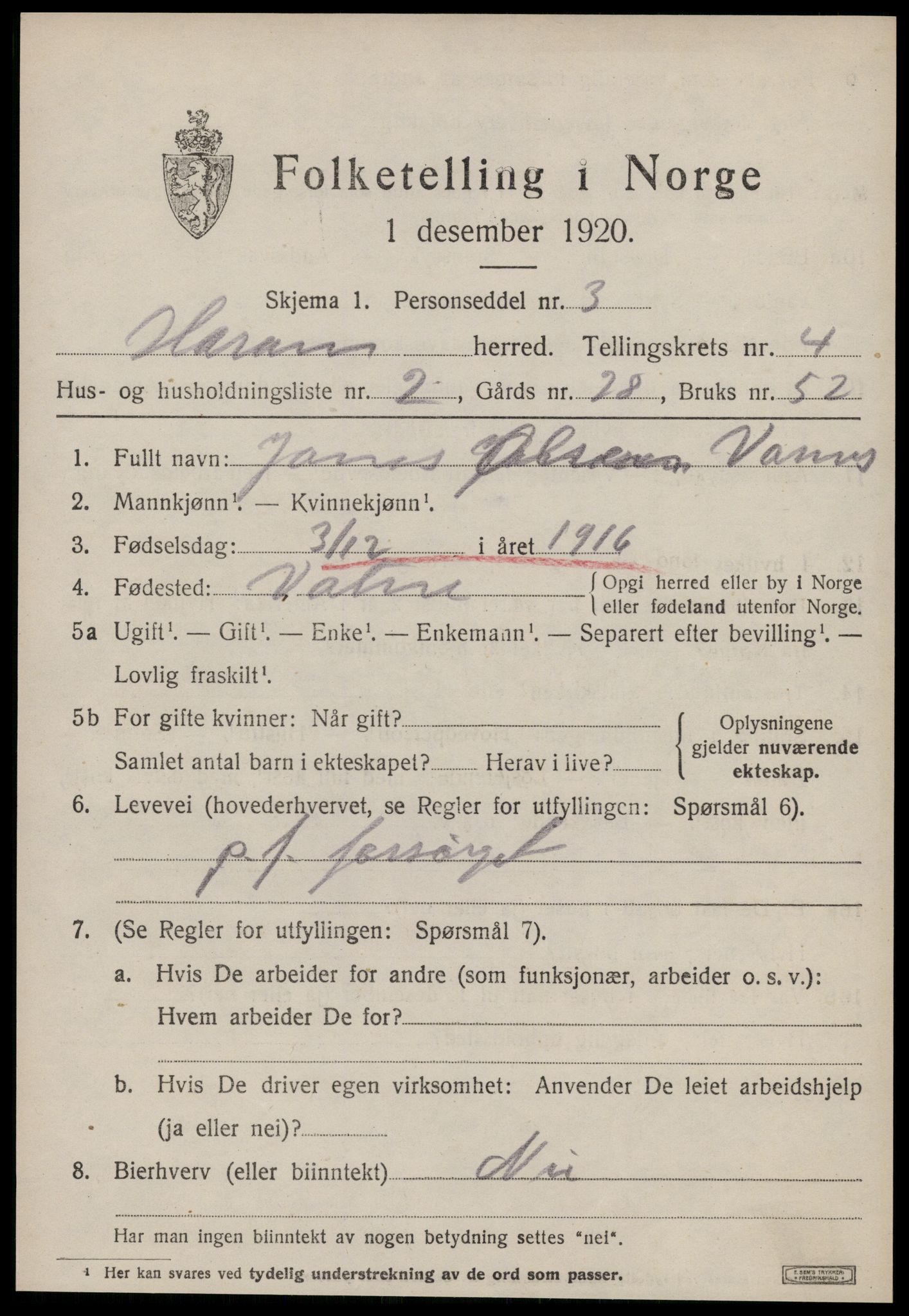 SAT, 1920 census for Haram, 1920, p. 2245