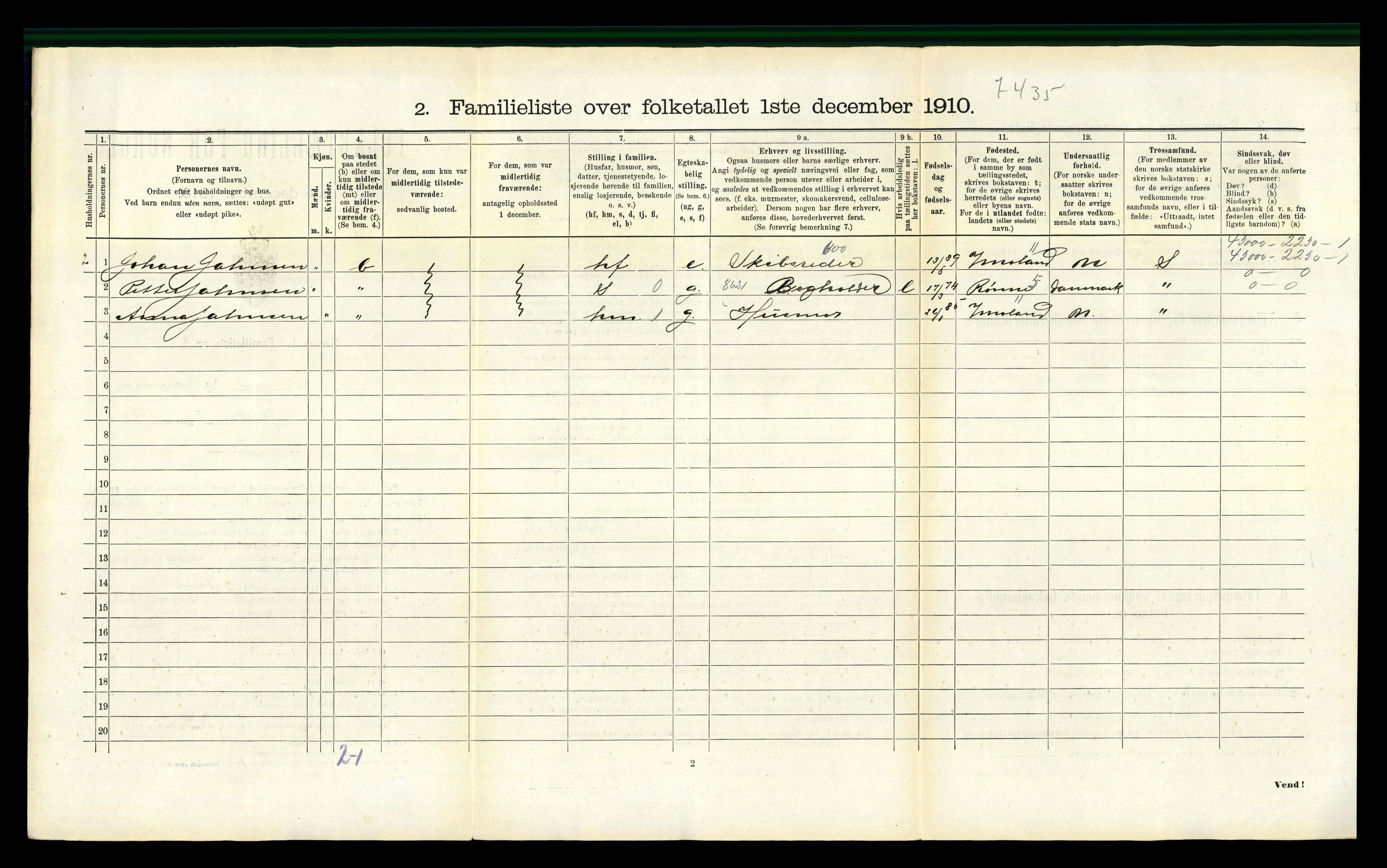 RA, 1910 census for Lillesand, 1910, p. 497