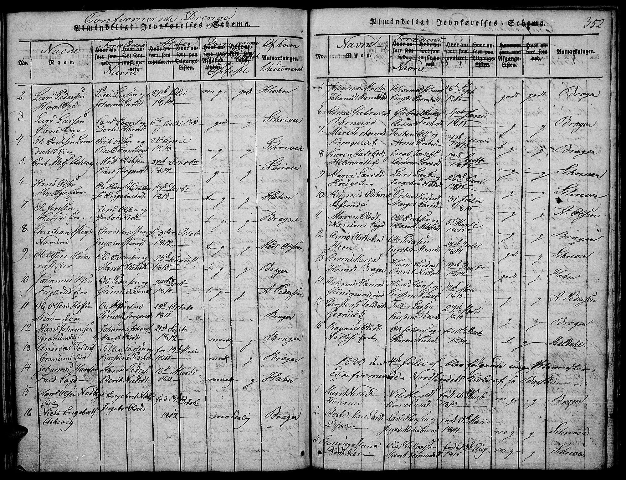 Land prestekontor, SAH/PREST-120/H/Ha/Hab/L0001: Parish register (copy) no. 1, 1814-1833, p. 352